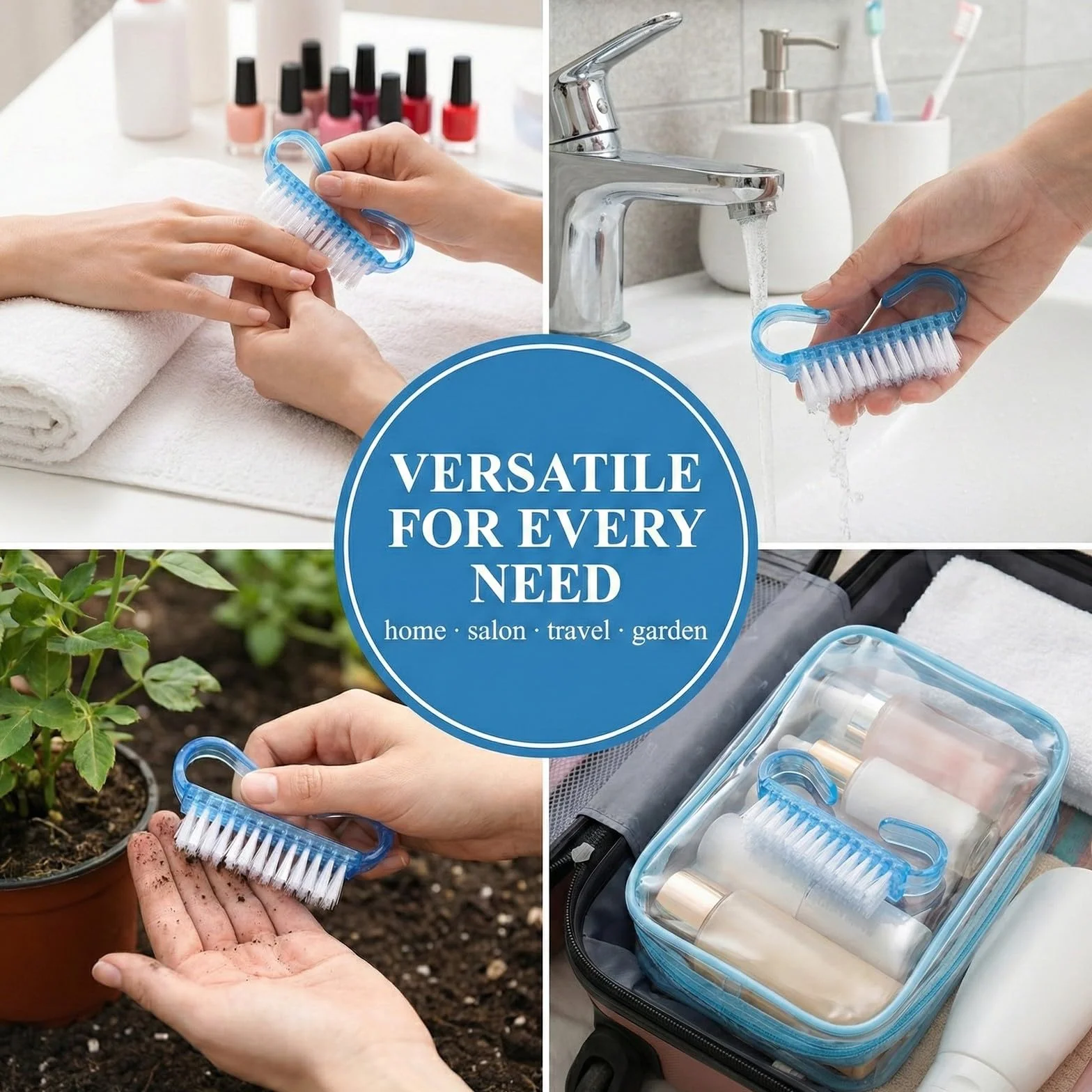 Lot de 8 Brosses à Ongles avec Poignée en Plastique, Outil de Nettoyage Exfoliant pour Nail Art