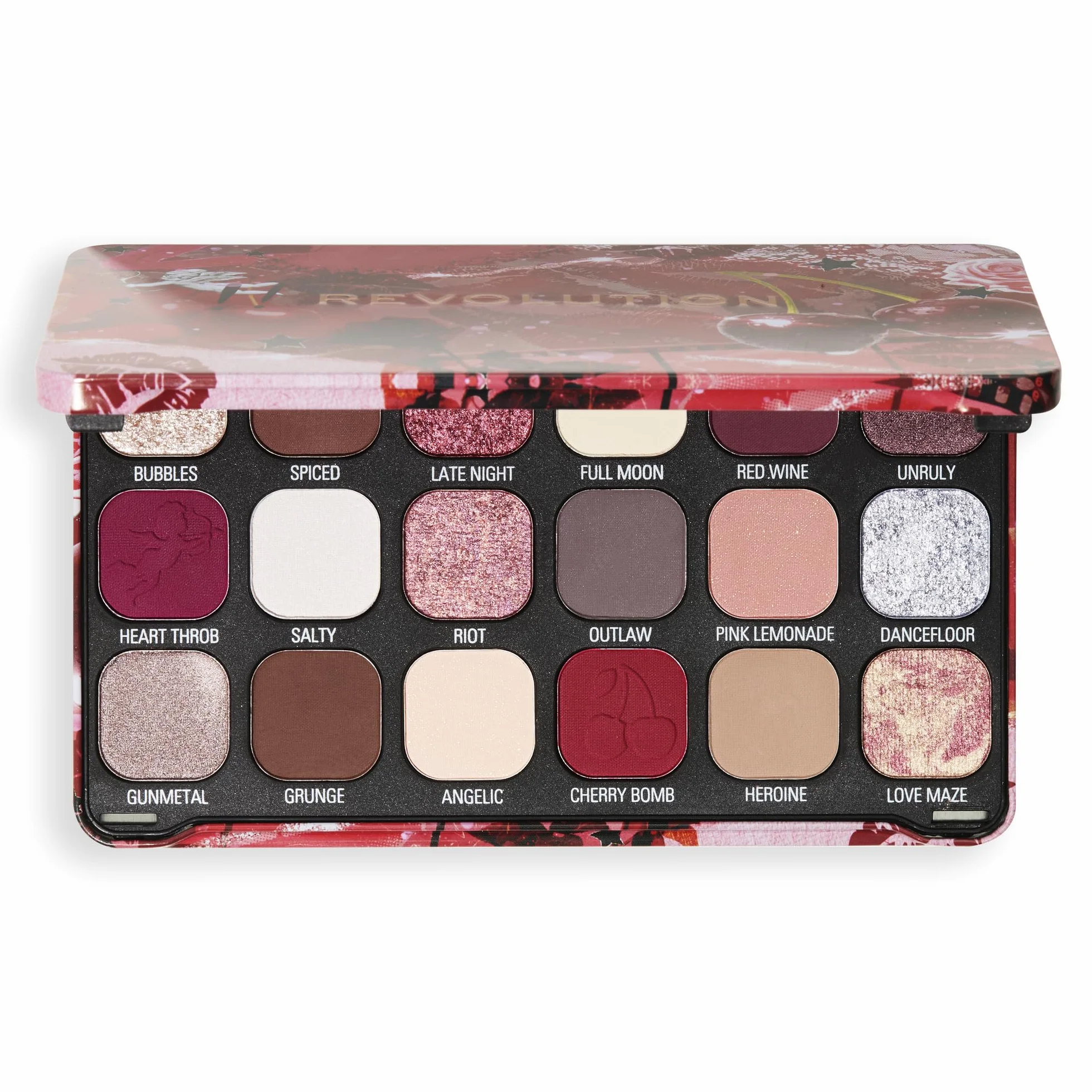 Palette de Fards à Paupières Forever Flawless 18 Teintes Pigmentées Mattes & Irisées Végan Sans Cruauté Cherry Rebel