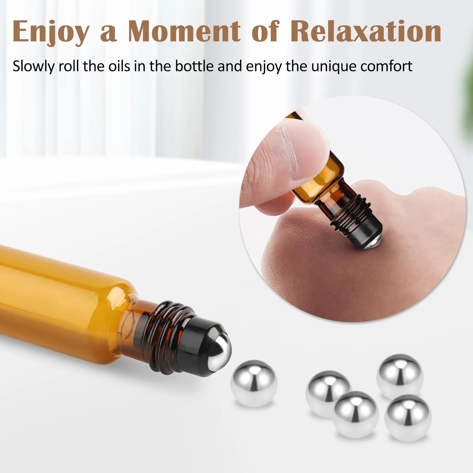 Bouteilles à Huile Essentielle en Verre 10ml Flacons Roll-on Rechargeable Marron Vide pour Aromathérapie Massage