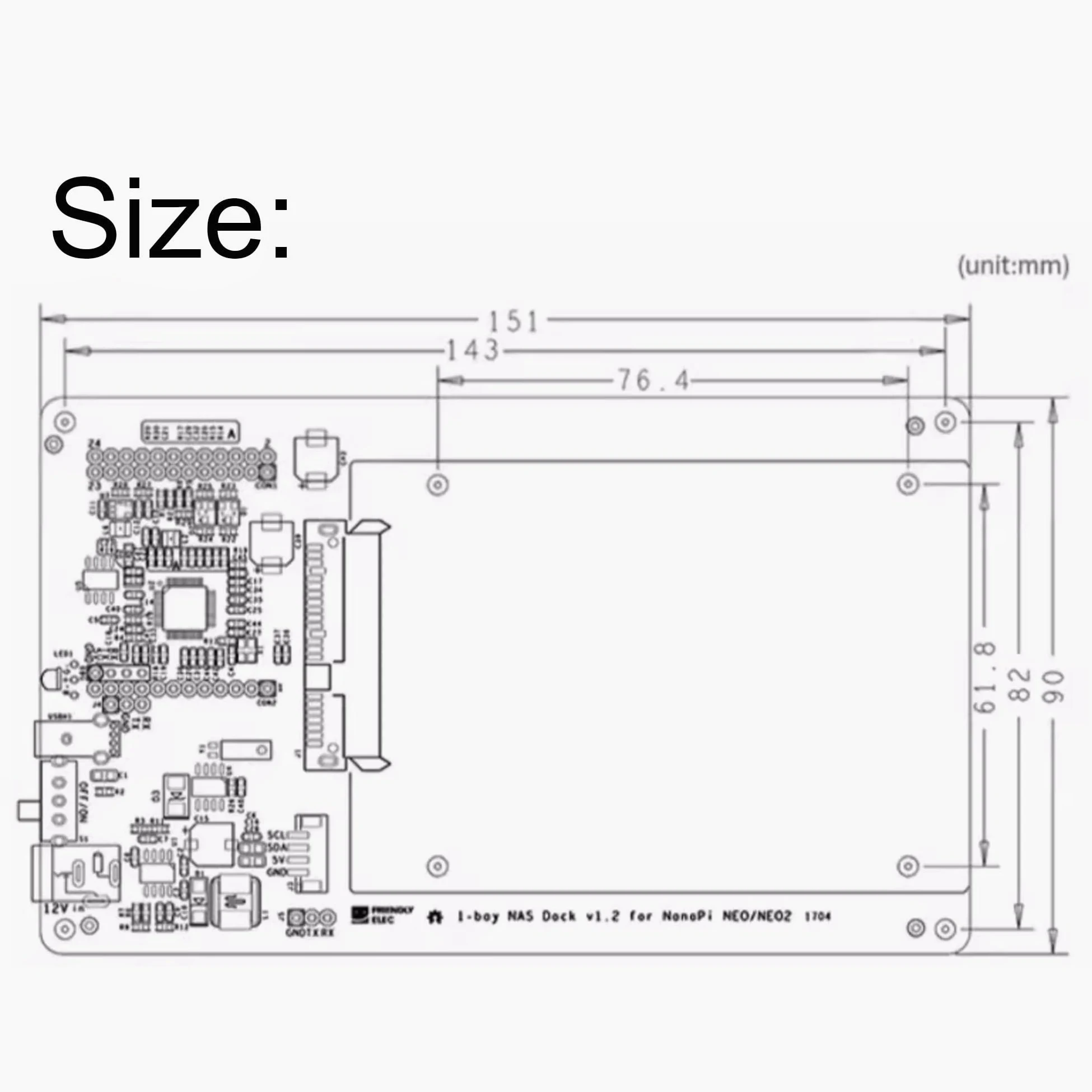 Station de stockage réseau NAS pour NanoPi NEO/NEO2, 2,5" SATA, hôte USB, RTC, 12 V DC, interface I2C, bleu, 151 x 76,4 x 28 mm (kit de base NEO-NAS)