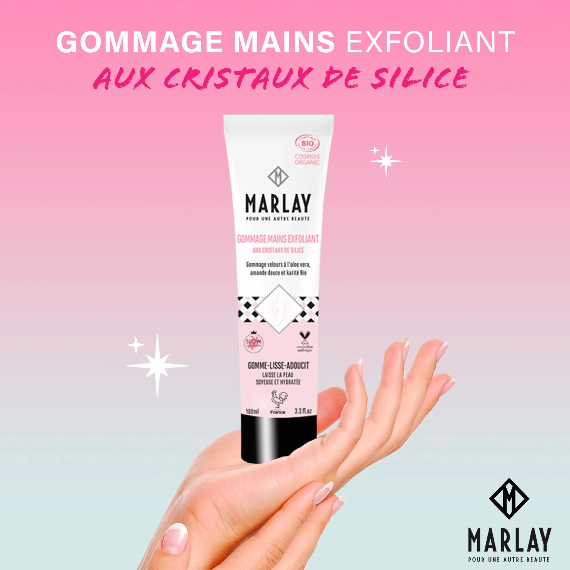 Marlay Cosmetics Gommage Mains Exfoliant 100 ml Peeling Mains Crème Exfoliante Bio Aloe Vera Beurre Karité Cristaux de Silice