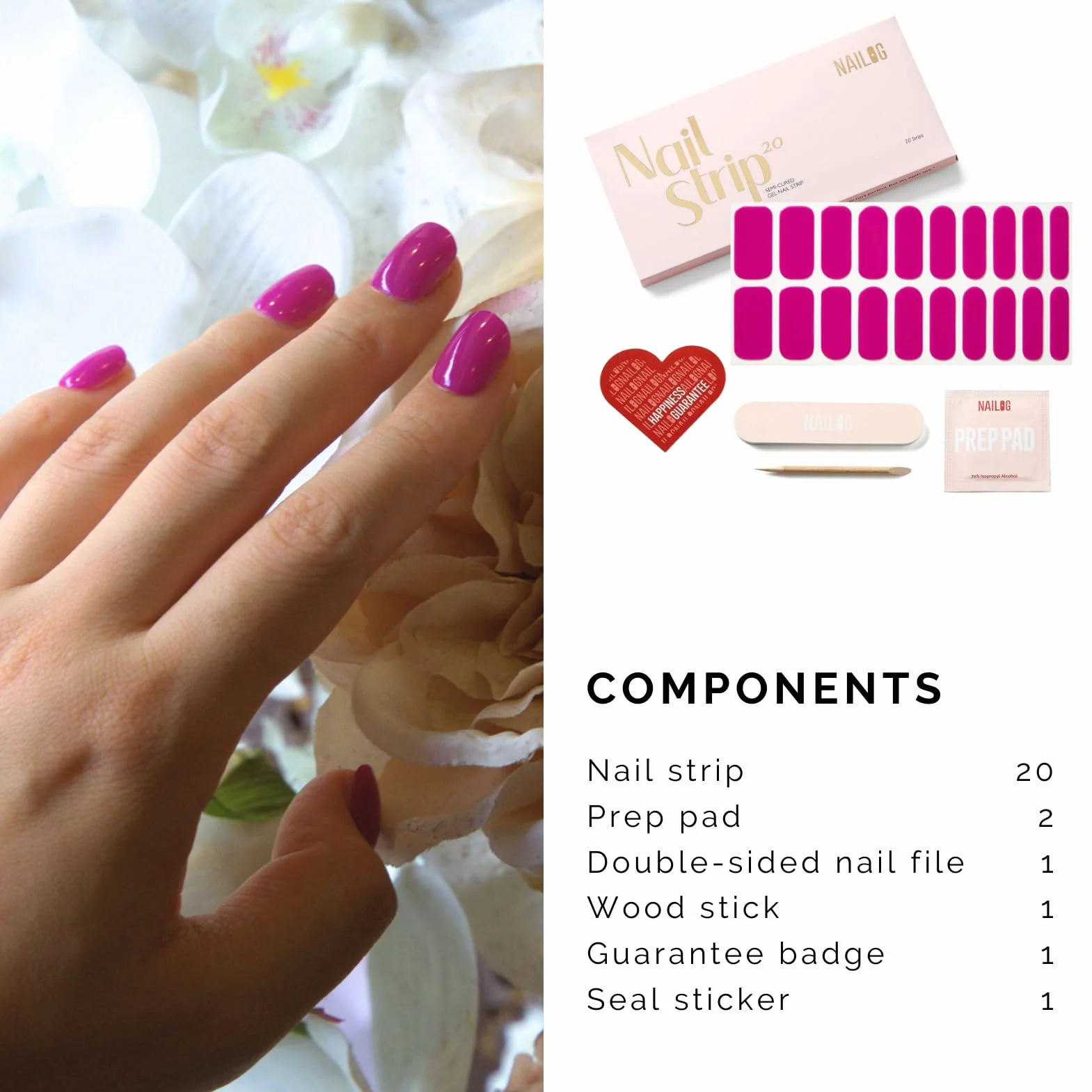 NAILOG Autocollant Ongle Gel UV 20Pcs Faux Ongles Semi-durci Vernis Autocollant Nail Art