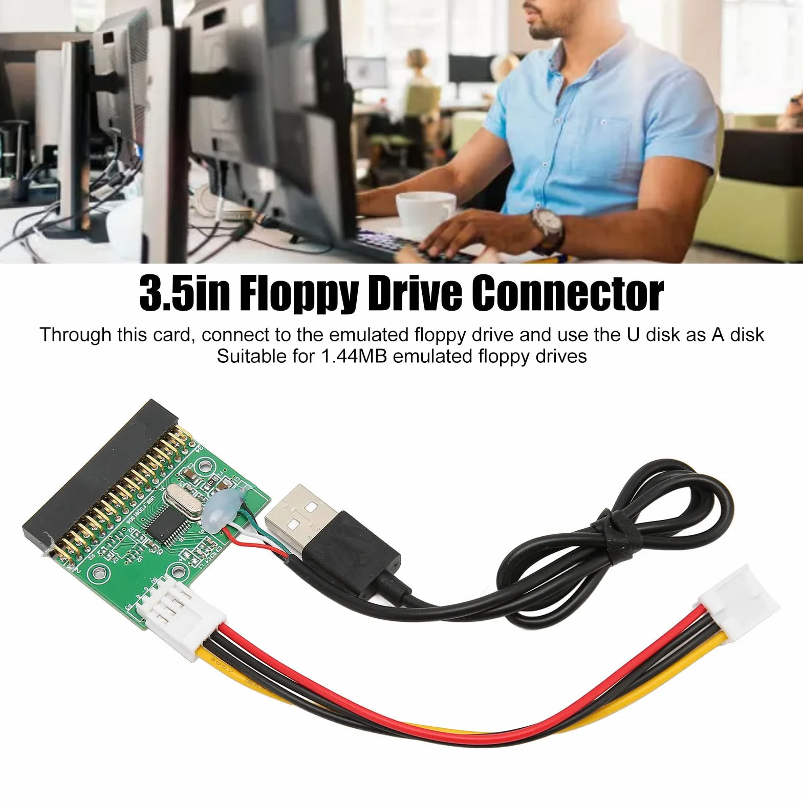 Denash Adaptateur Connecteur Lecteur Disquette 1,44 Mo 3,5 Pouces 34 Broches USB PCB Plug and Play