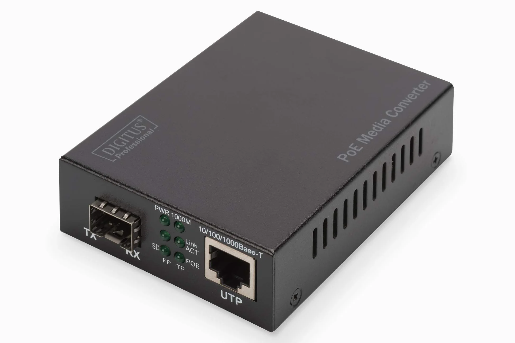 DIGITUS Convertisseur de média - SFP Port - Gbit Ethernet - RJ45 / SFP 1000Base-LX - Avec PoE Injector - Noir