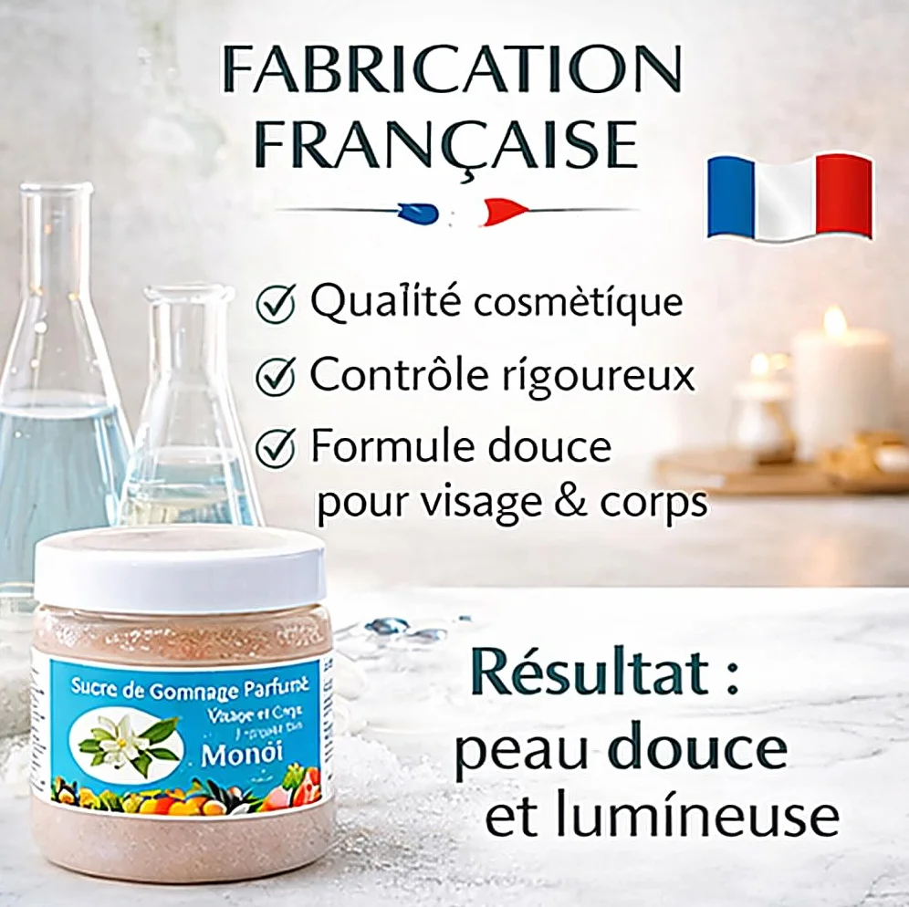 Sucre de Gommage Visage et Corps 600g deliktess® Exfoliant au Sucre Naturel & Beurre de Karité Bio – Body Scrub Hydratant Spa – 18 Parfums au choix (Monoï)