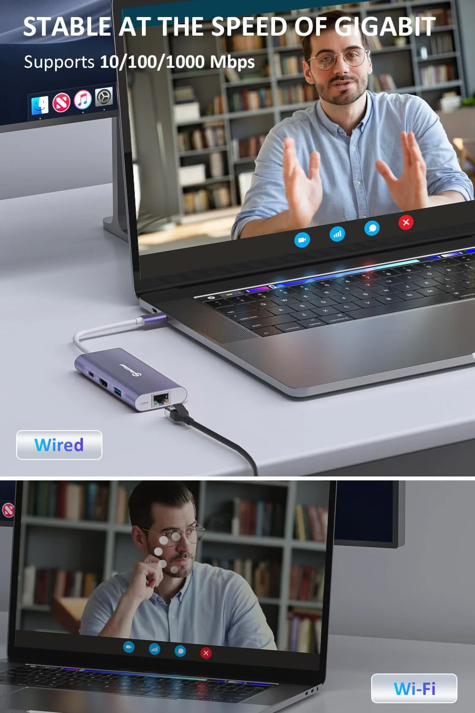 Hub USB C, UtechSmart 6 en 1 Adaptateur USB C vers HDMI avec 1000M Ethernet, Port de Charge PD 100W, 3 Ports USB 3.0 compatibles avec MacBook Pro, Chromebook et périphériques USB C (Violet)