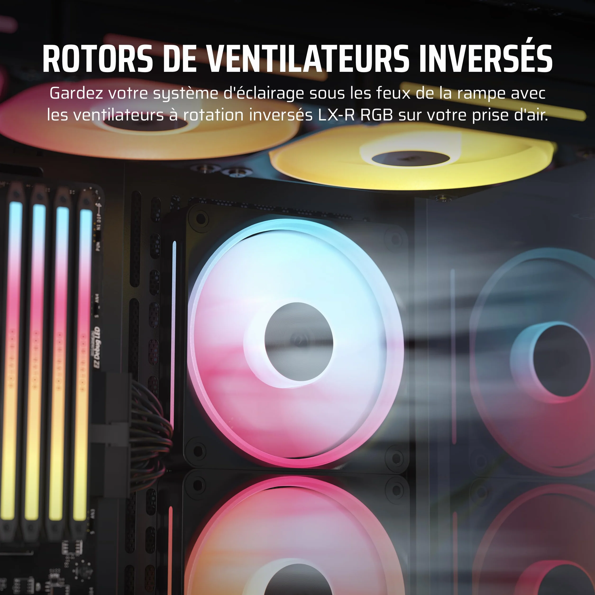 CORSAIR iCUE Link LX120-R RGB 120mm PWM Ventilateur Inversés Kit Triple Faible Bruit Double Boucle Lumineuse Noir