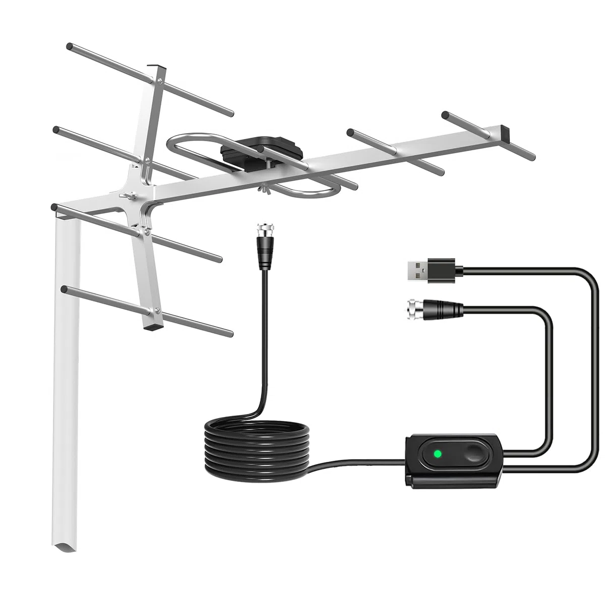 Yagi Antenne TV satellite HD, antenne HDTV numérique extérieure, rotation directionnelle à 360 degrés, longue portée avec UHF/VHF, prend en charge 4K, 1080p, Smart et anciens téléviseurs