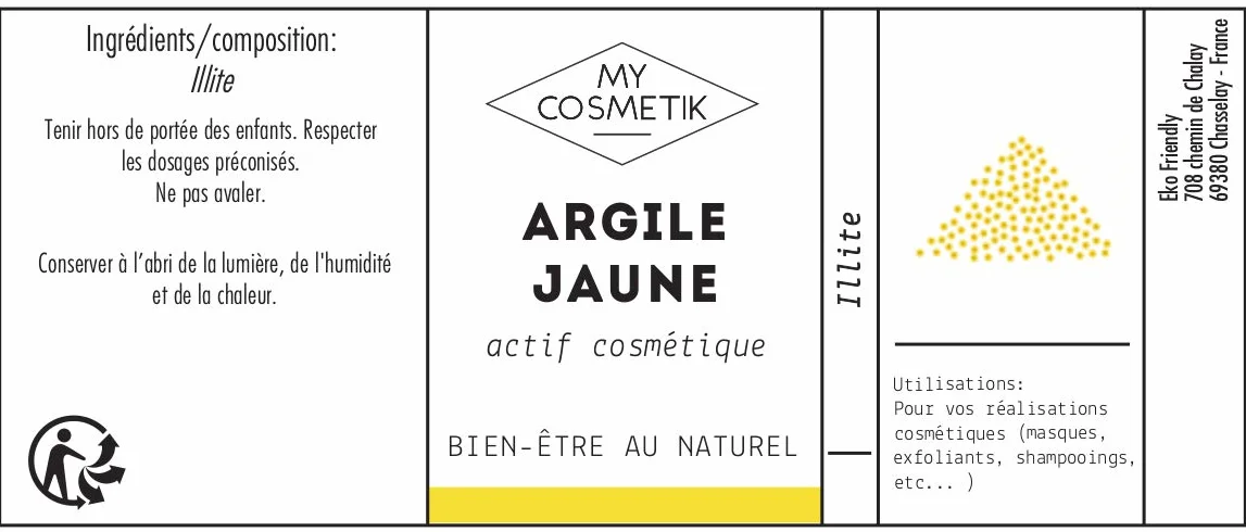 MyCosmetik Argile jaune 100% naturelle Cosmétique Ecocert COSMOS NATURAL 100 g
