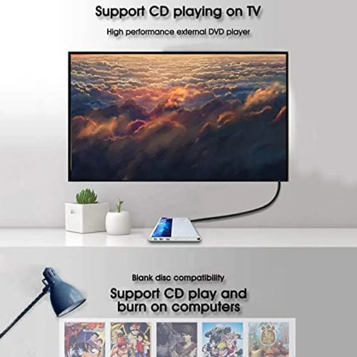 Lecteur DVD Portable, Lecteur DVD Externe USB 3.0 / USB-C avec Graveur CD/DVD HDMI 1080P pour Ordinateurs, Téléviseurs, Ordinateurs Portables,Picturesque234