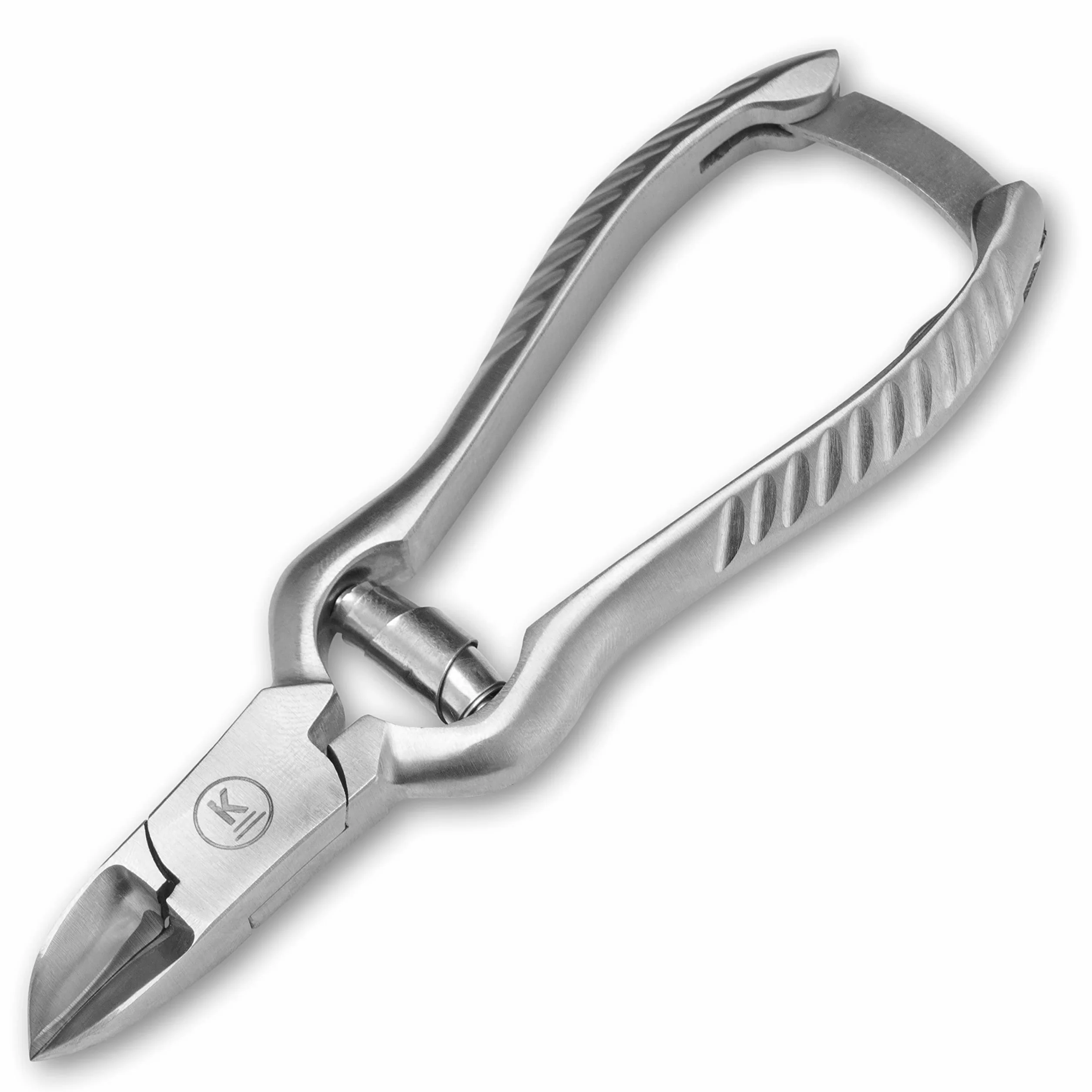 Pince à ongles professionnelle en acier inoxydable 14 cm courbée avec ressort tampon - Poignée antidérapante