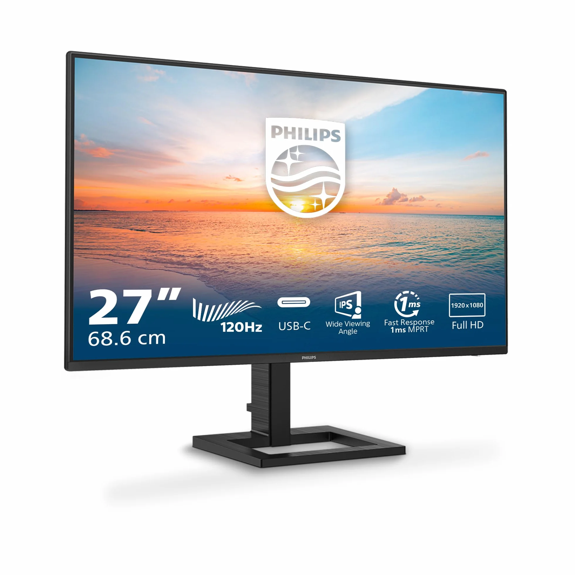 PHILIPS Moniteur 27E1N1300AM 27 Pouce 120Hz IPS Dalle, 4ms GtG, Ajustable en Hauteur, Haut-parleurs, USB Hub(1920x1080 HDMI 1x 1.4) Noir