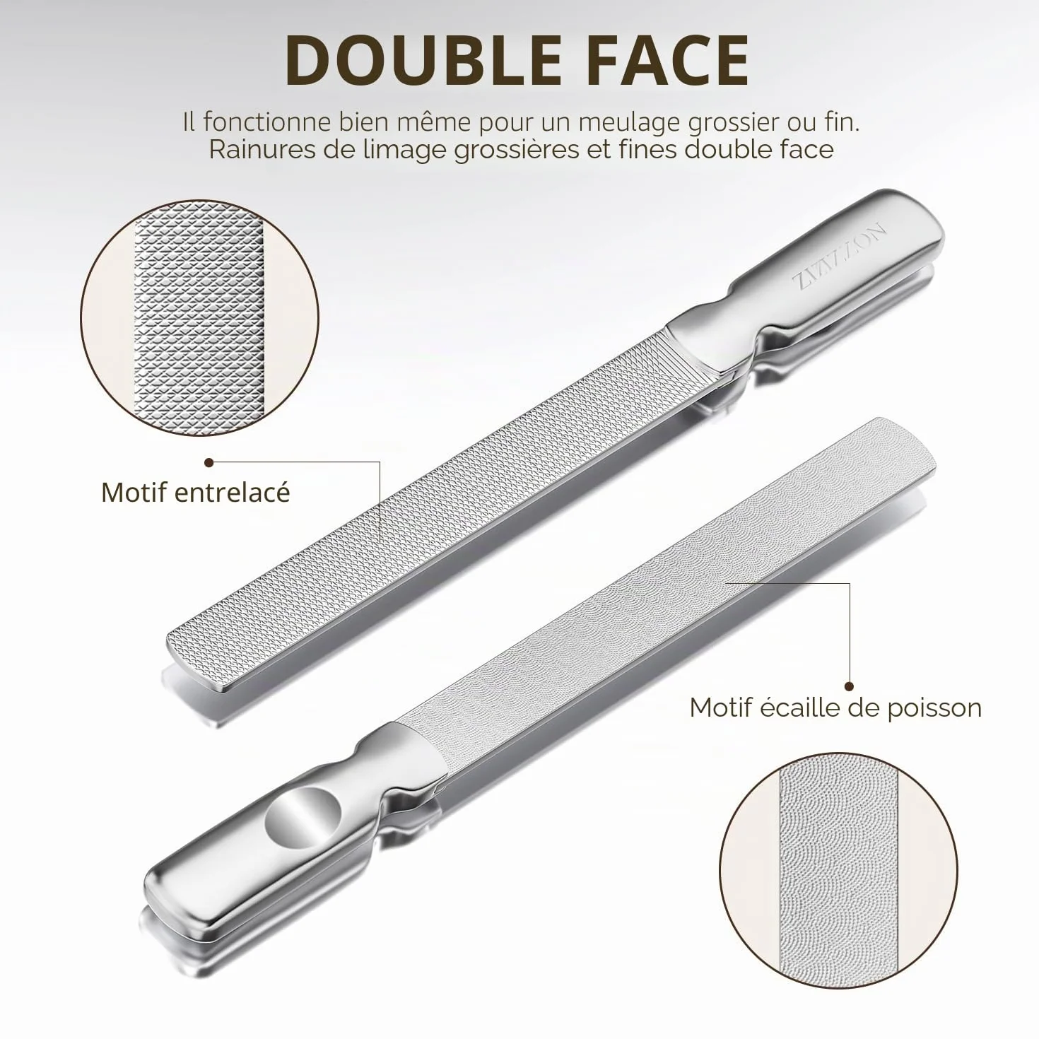 Lime à ongles professionnelle en acier inoxydable double face réutilisable