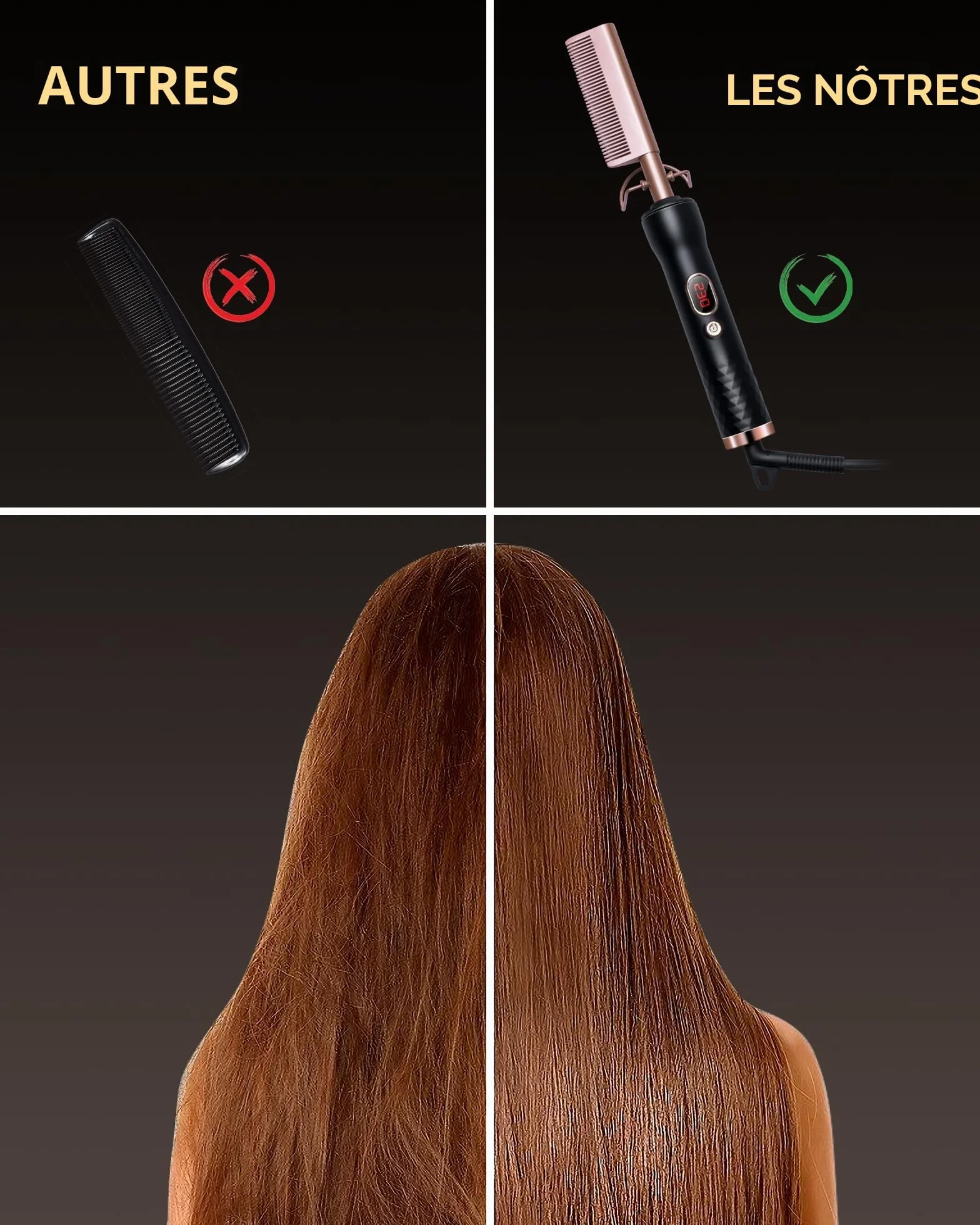 Peigne Chauffant Cheveux Afro Lisseur Hot Comb Écran LCD 120-230℃ Céramique Arrêt Automatique
