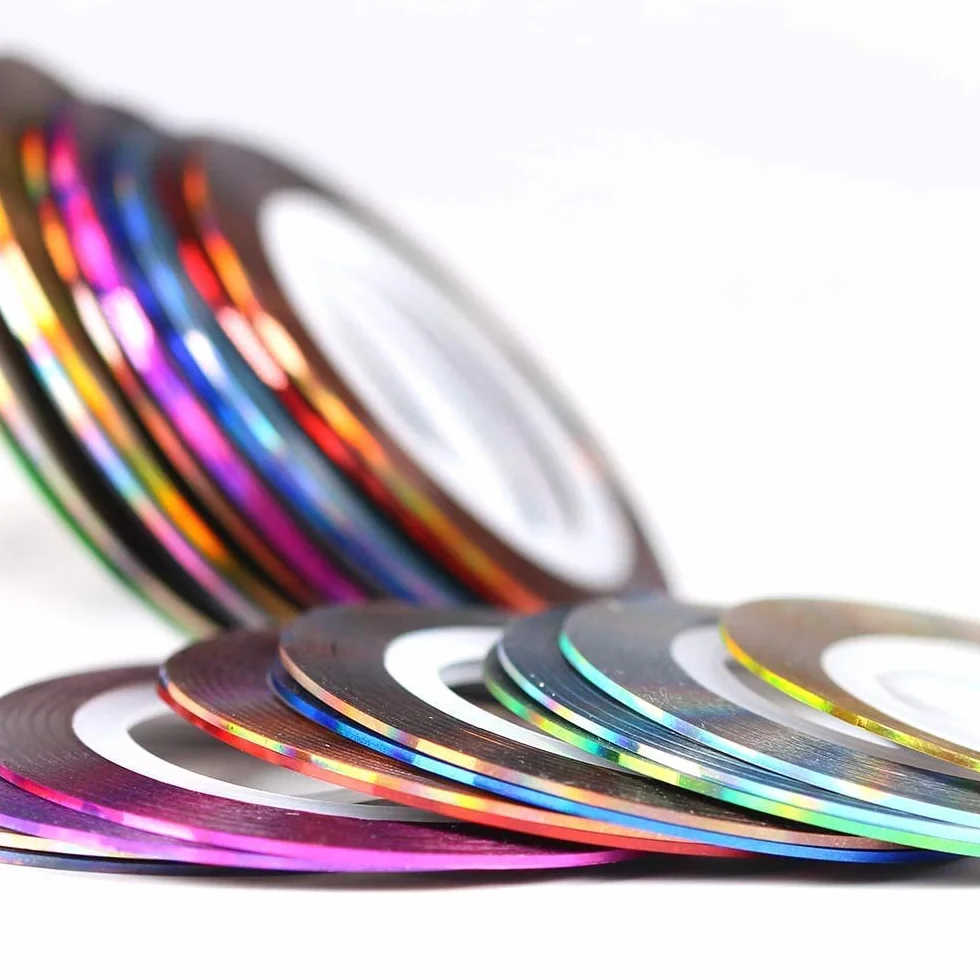 Nail Art Striping Tape Lines Kit 36 pcs 1mm 2mm 3mm Silver Holographic Chrome Nail Tape Strips for Design DIY