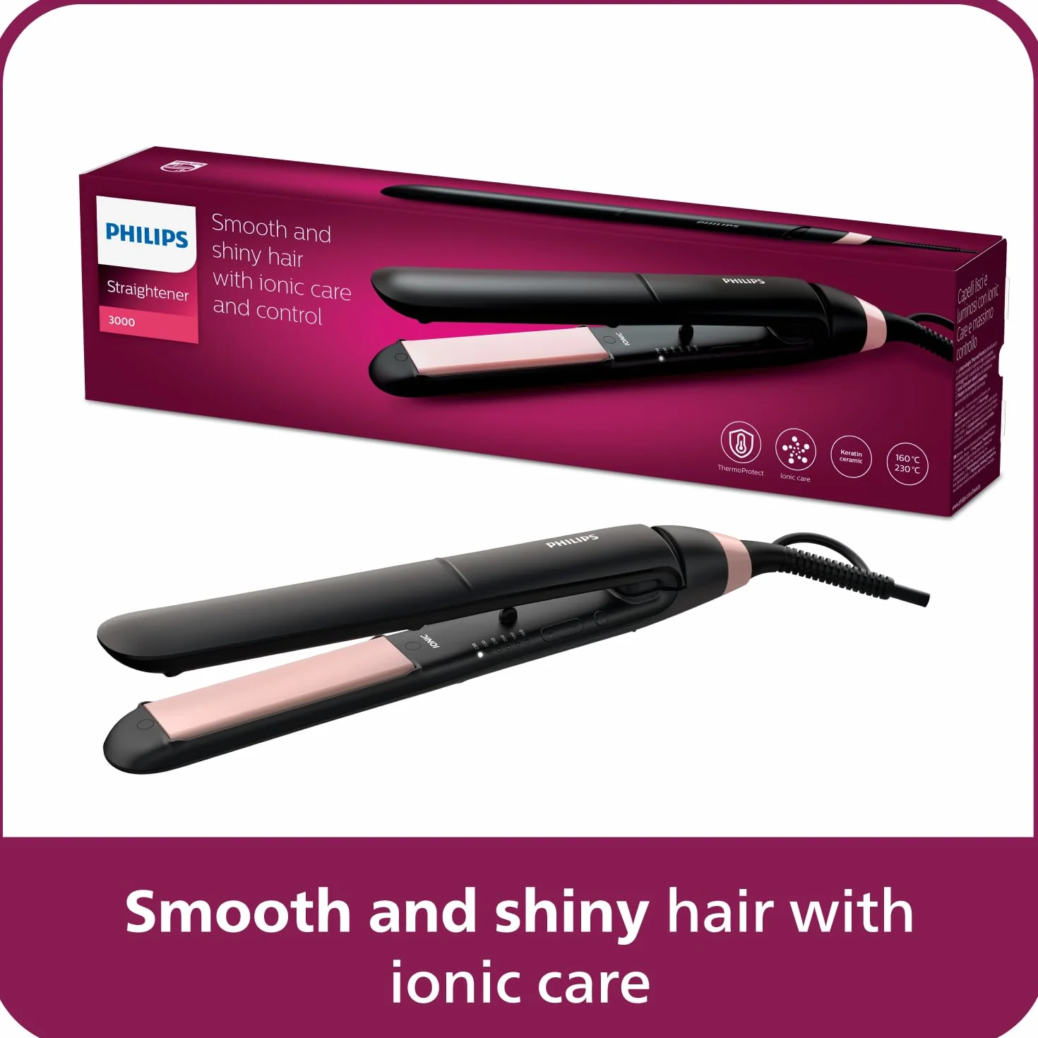 Philips Lisseur ThermoProtect StraightCare Essential Noir BHS378/00