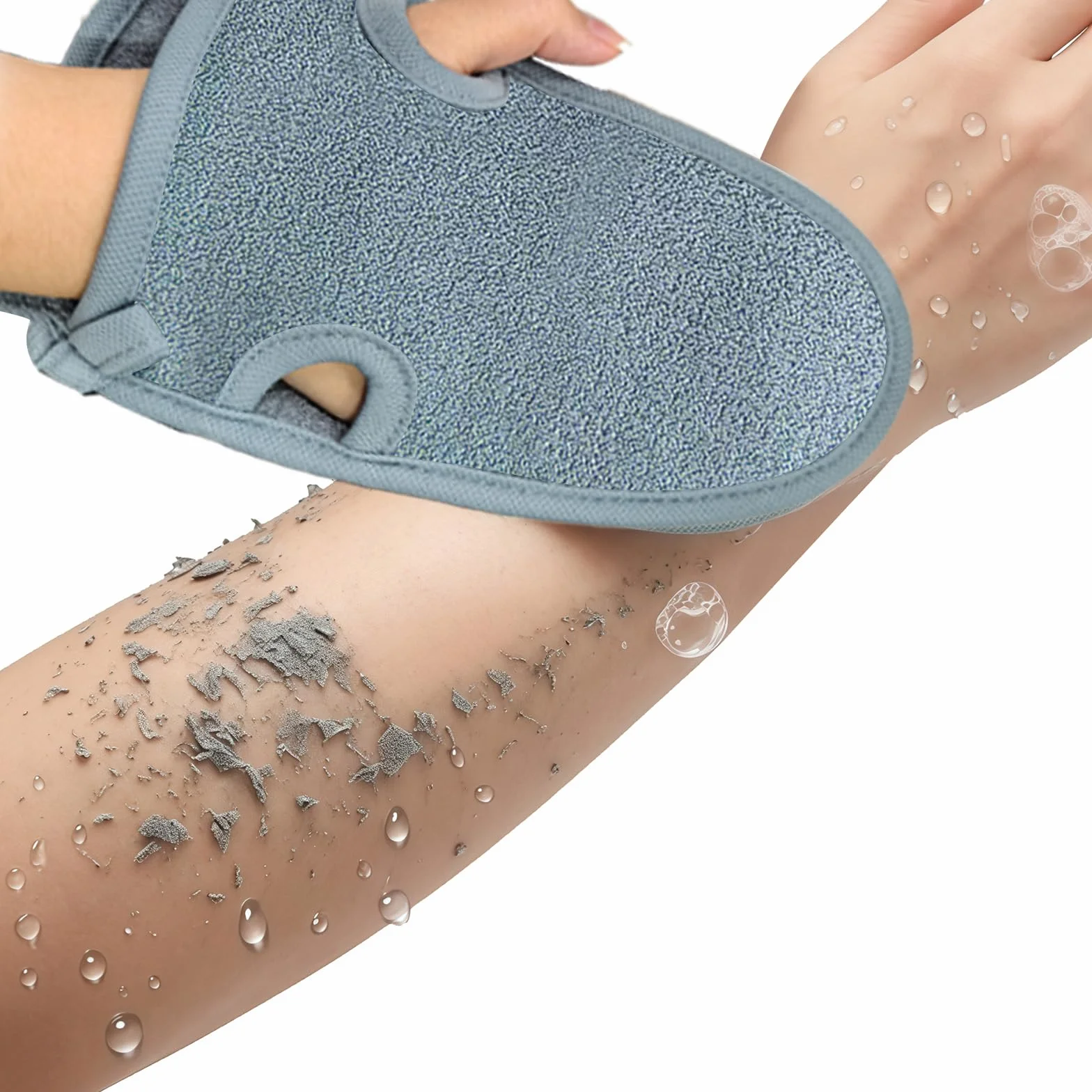 Gant Exfoliant Corps 2 Pièces, Mitaines Gommage Massage Peau Morte, avec Cordon de Suspension Gris