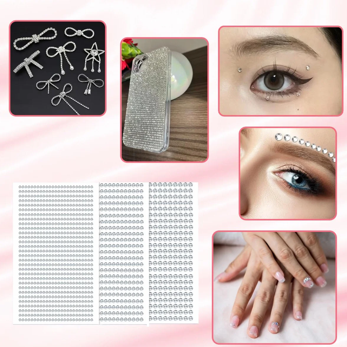 Autocollants Strass Diamant 3 Feuilles 3mm 4mm 5mm pour Décoration DIY Visage Maquillage