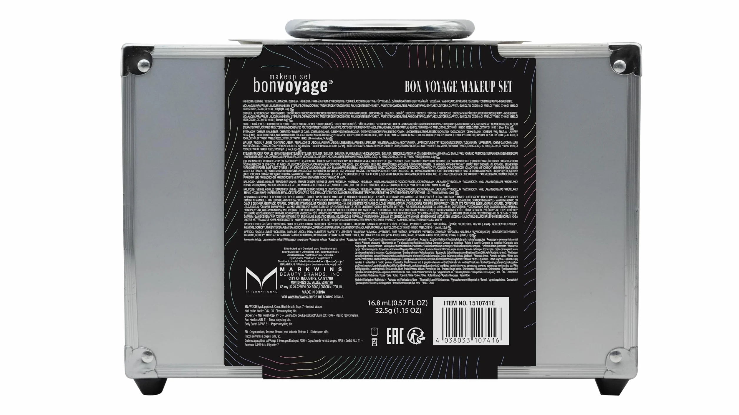 Coffret Maquillage Femme Bon Voyage avec Rouge à Lèvres, Ombres, Blush, Vernis, Miroir, Mallette Métallique Portable