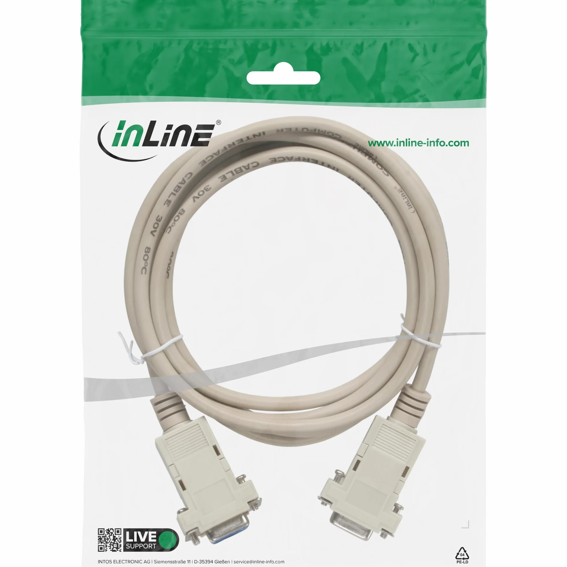 Câble Null-Modem 9 Broches Femelle/Femelle 10 m InLine 12226C