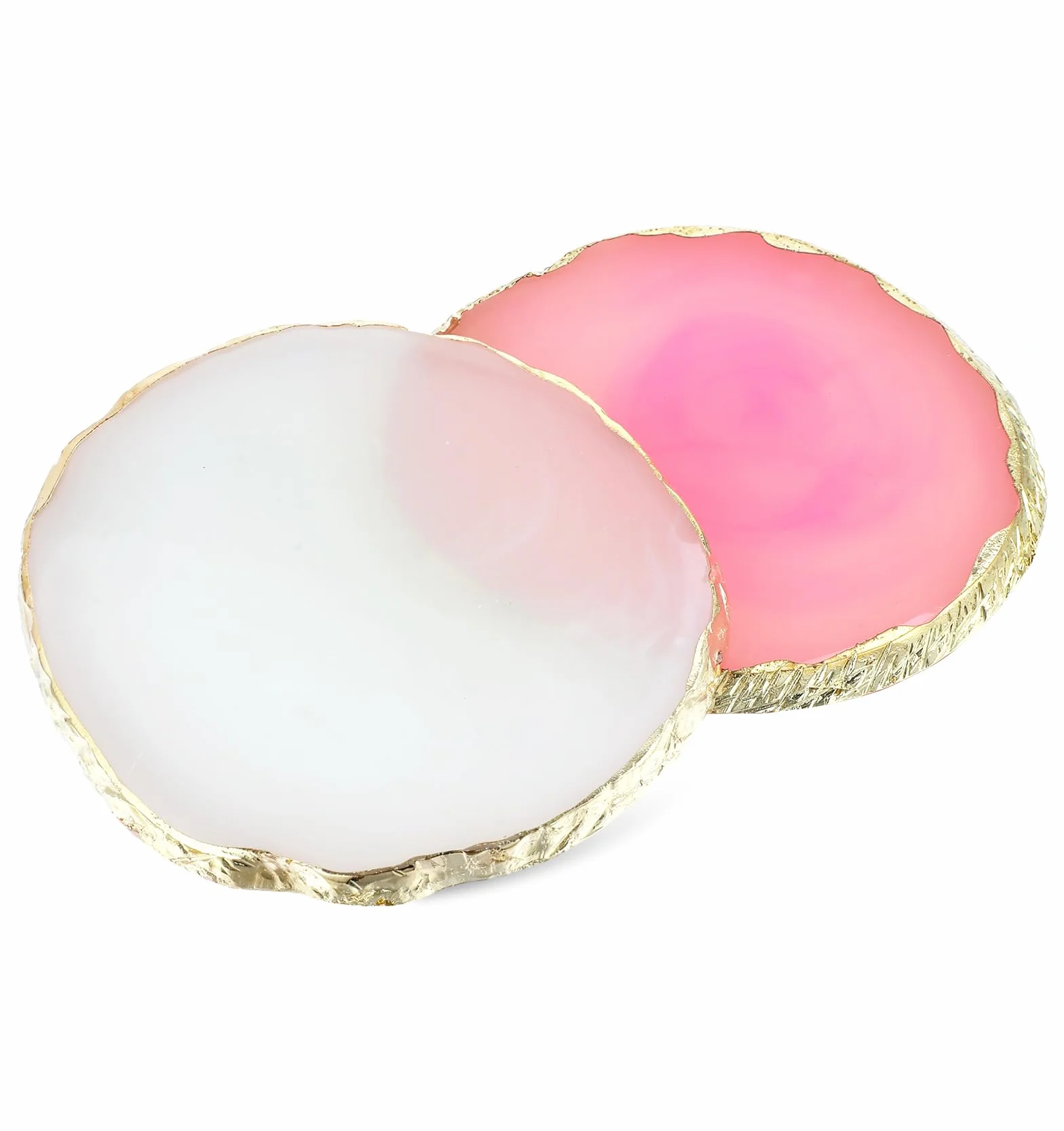 Lot de 2 accessoires design ongles aspect agate blanc rose bord doré résine qualité supérieure nail art