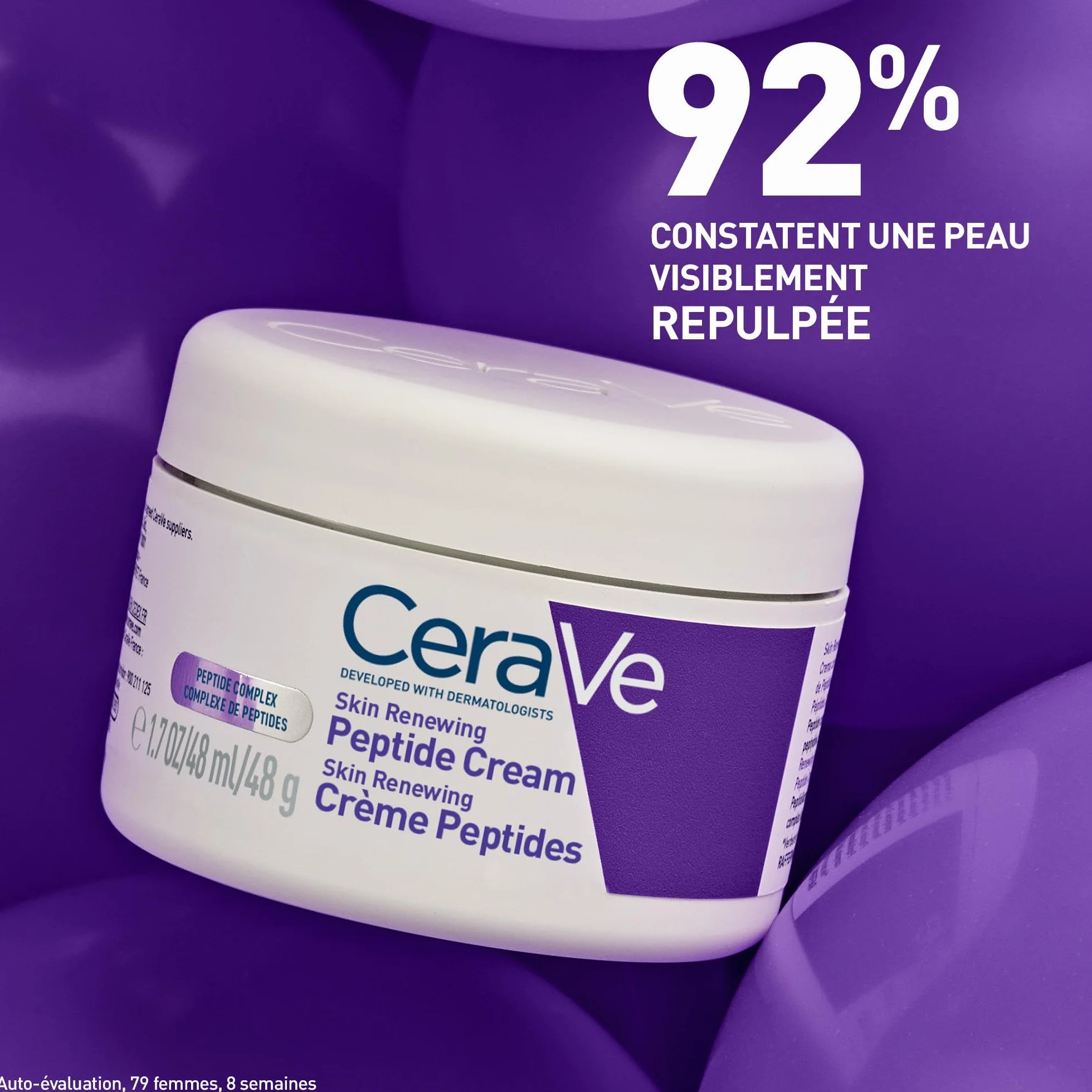 CeraVe Crème Peptides Anti-rides Skin Renewing Crème Nuit Raffermissante Visage Peptides Niacinamide 3 Céramides Peaux Sensibles 48g