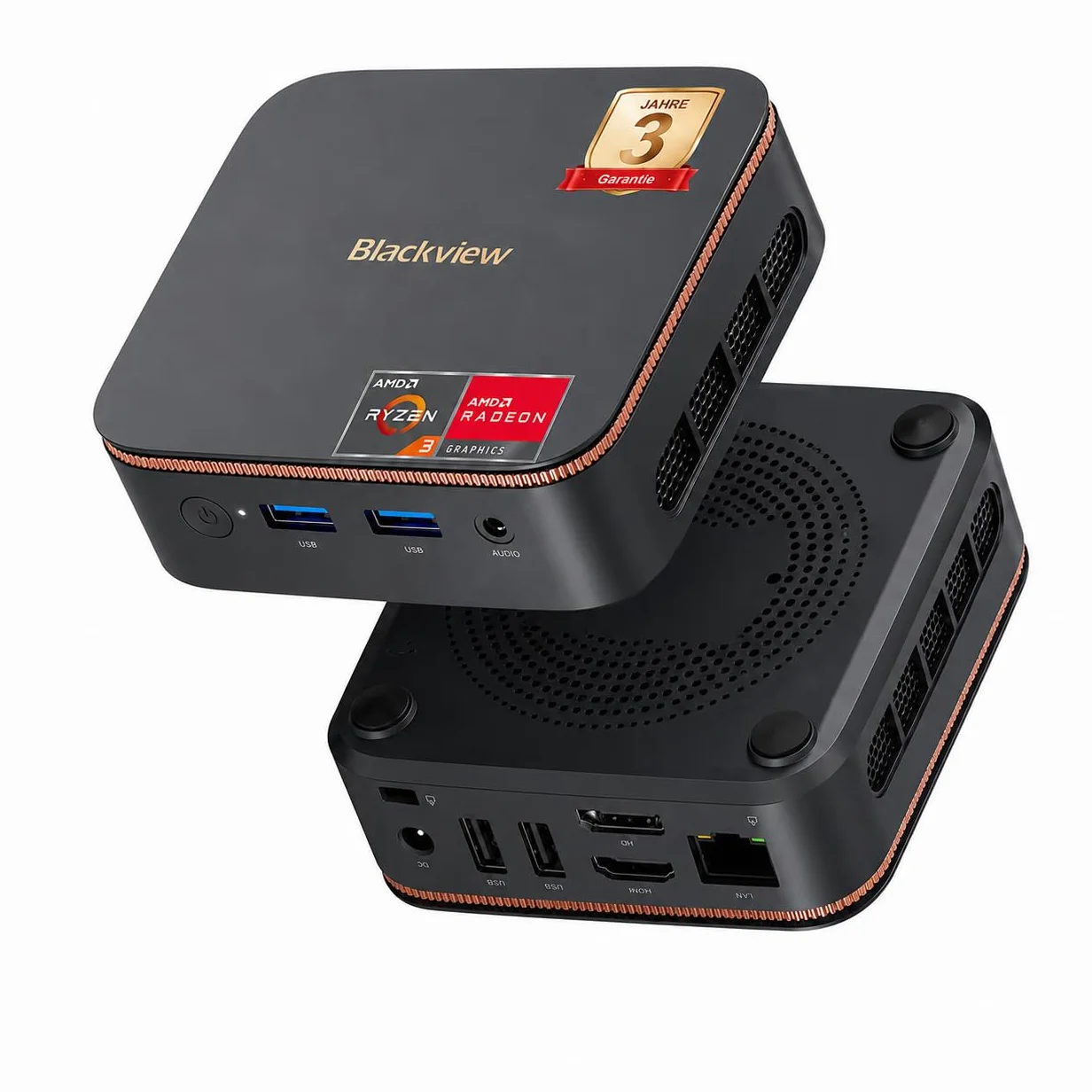 Blackview Mini PC AMD Ryzen MP20, 16 Go DDR4 RAM 512 Go M.2 SSD, Mini Ordinateur de Bureau avec Radeon Graphics, Win 11 Pro, 4K UHD Dual Display Tour PC pour l'école/Bureau/Domotique.