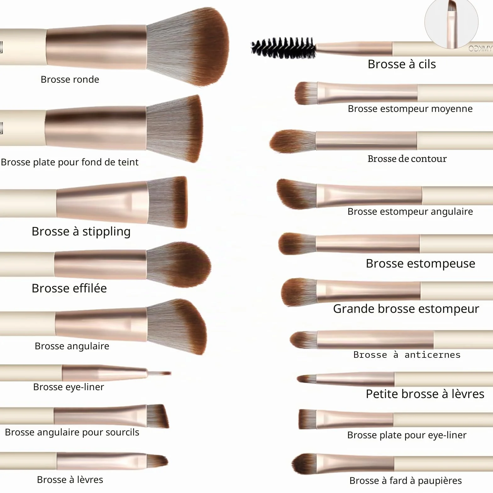 HEYMKGO Lot de 18 Pinceaux de Maquillage Professionnels avec Houppettes et Trousse de Voyage