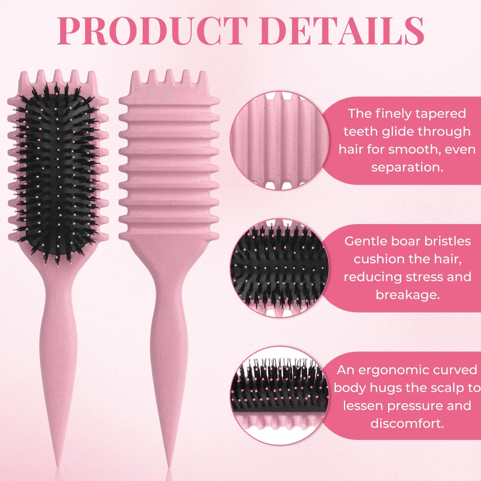 Brosse cheveux bouclés antistatique design aération cheveux secs humides volume Rose
