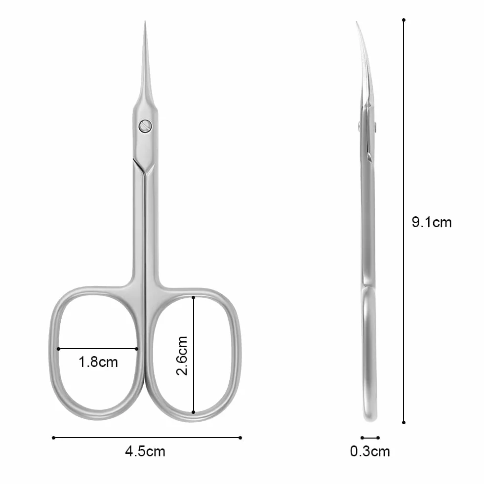 Ciseaux à Cuticules Professionnels en Acier Inoxydable Lame Incurvée Argent