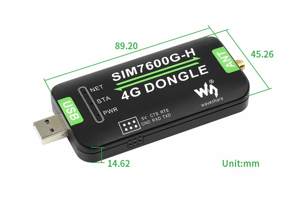 Waveshare SIM7600G-H 4G Dongle Global Band Industrial GNSS 50Mbps