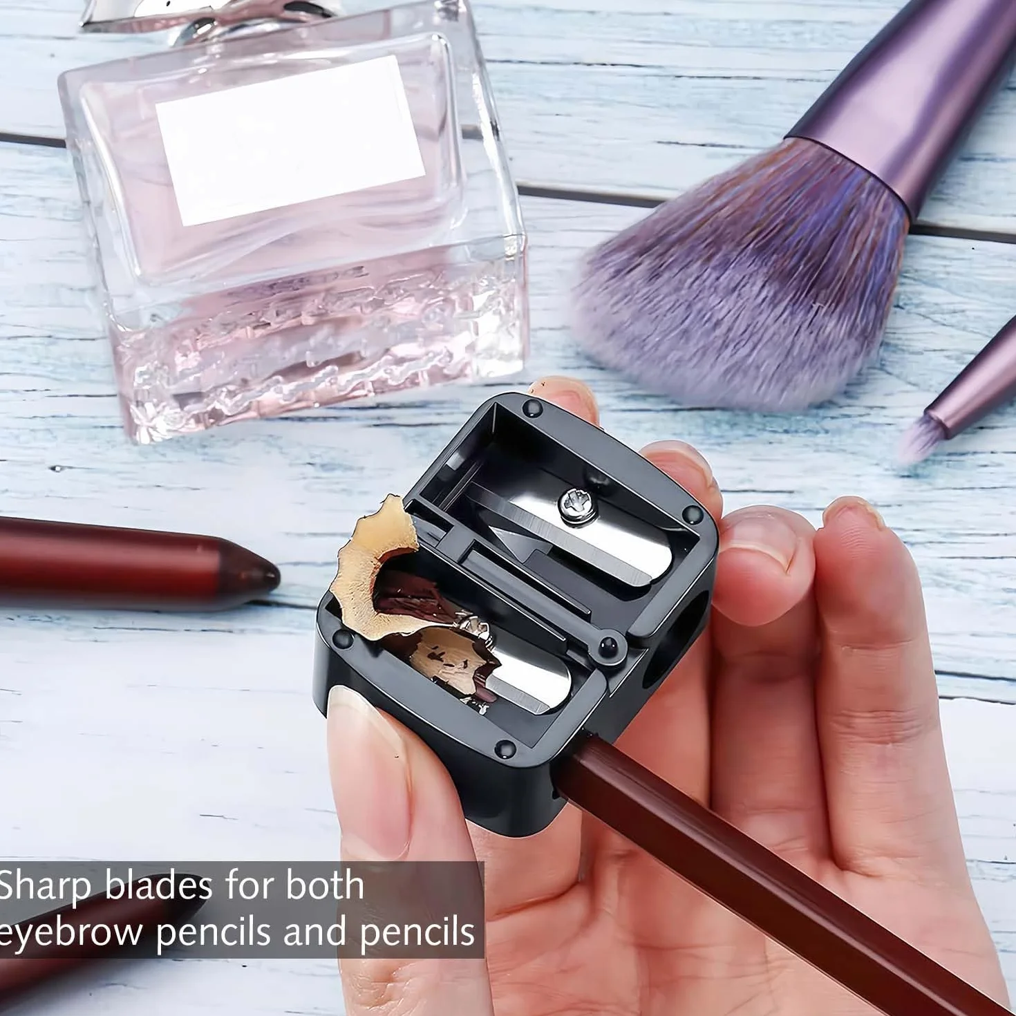 Taille-crayon de maquillage universel lot de 2 – Précision pour khôl, eyeliner, rouge à lèvres, sourcils – Lames tranchantes, maniable voyage
