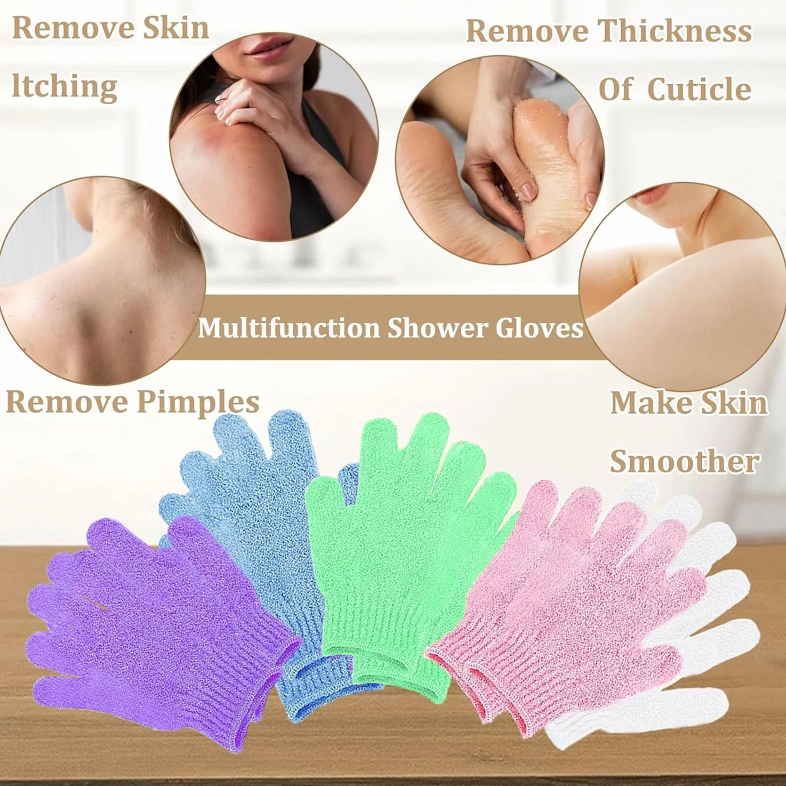 KEYRI Lot de 10 Gants Exfoliants Corps Visage Doux pour Hommes Femmes Enfants Exfoliation Douche 5 Couleurs