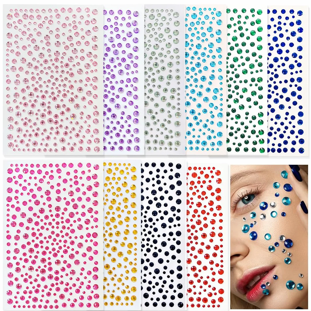 Strass Autocollants Cristal, Autocollant Diamant pour Maquillage Visage, Ongles, Bijoux DIY Artisanat