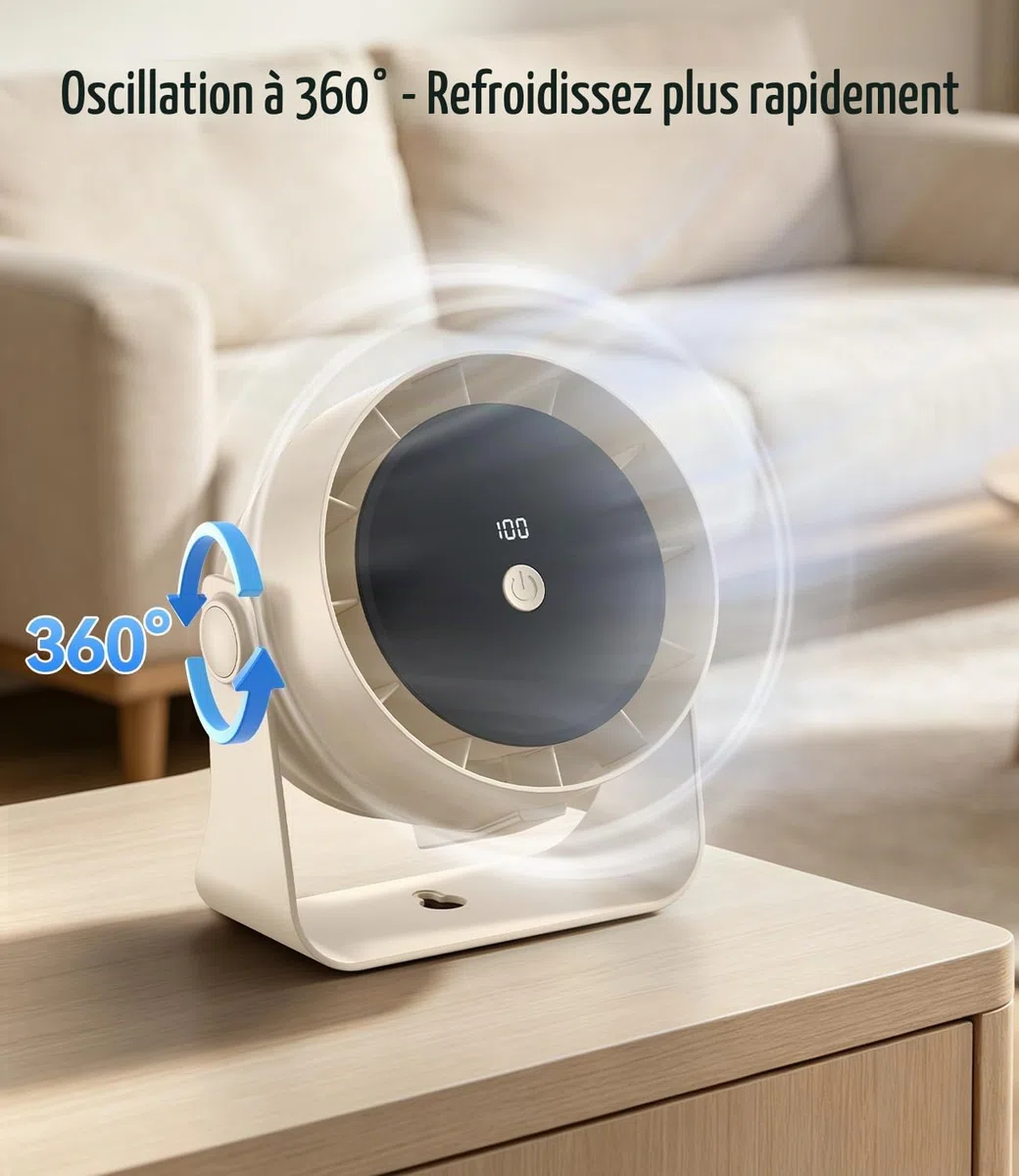 Mini Ventilateur de Bureau Silencieux, Rechargeable Ventilateur USB