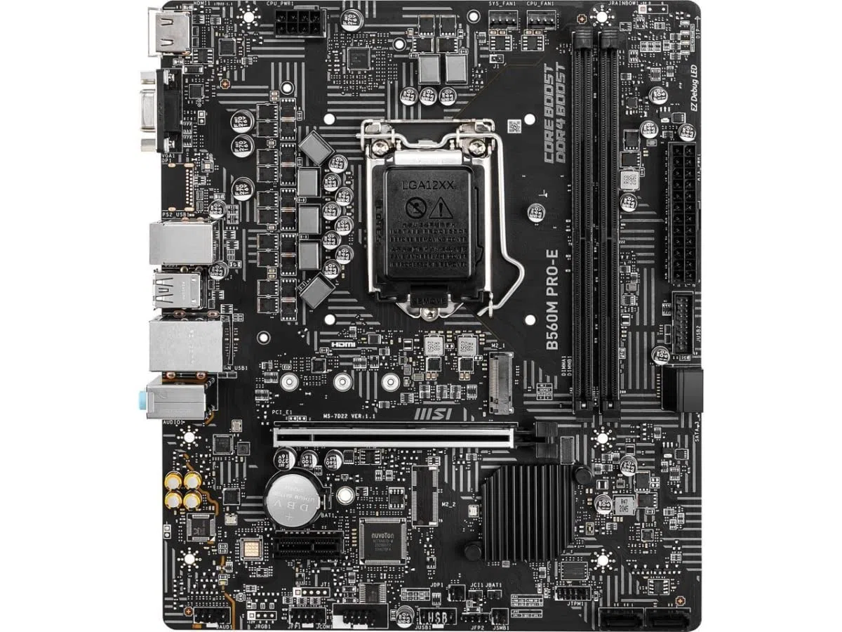 MSI B560M Pro-E ProSeries Carte mère (mATX, 11e/10e génération Intel Core, LGA 1200 Socket, DDR4, PCIe 4, M.2 Slot, USB 3.2, Gbps LAN)