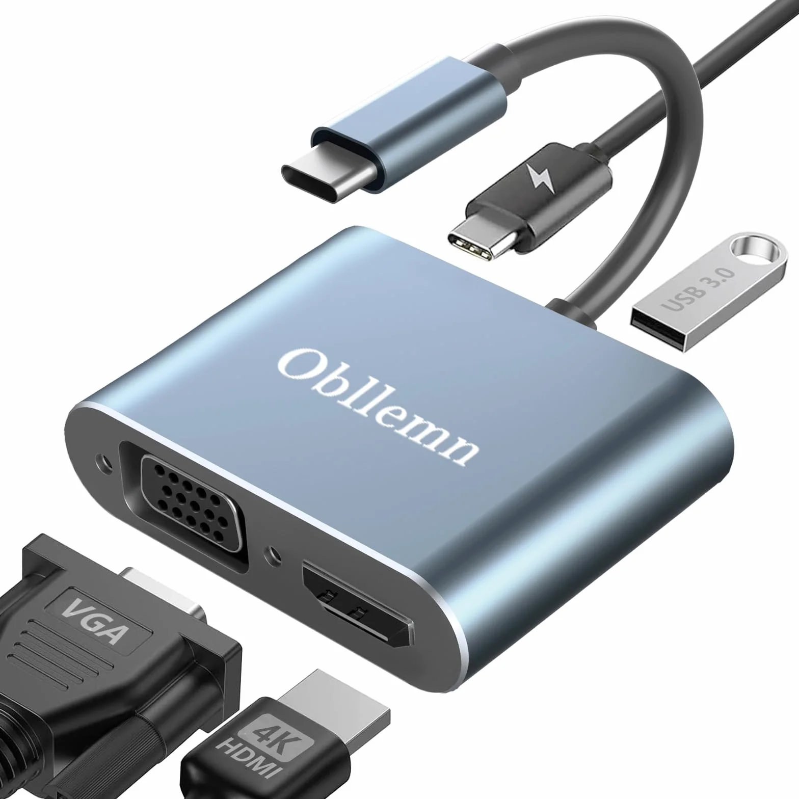 Adaptateur USB C vers VGA Hub 4 en 1 Type C HDMI 4K 30Hz USB 3.0 PD100W pour MacBook Pro Air Chromebook Dell XPS