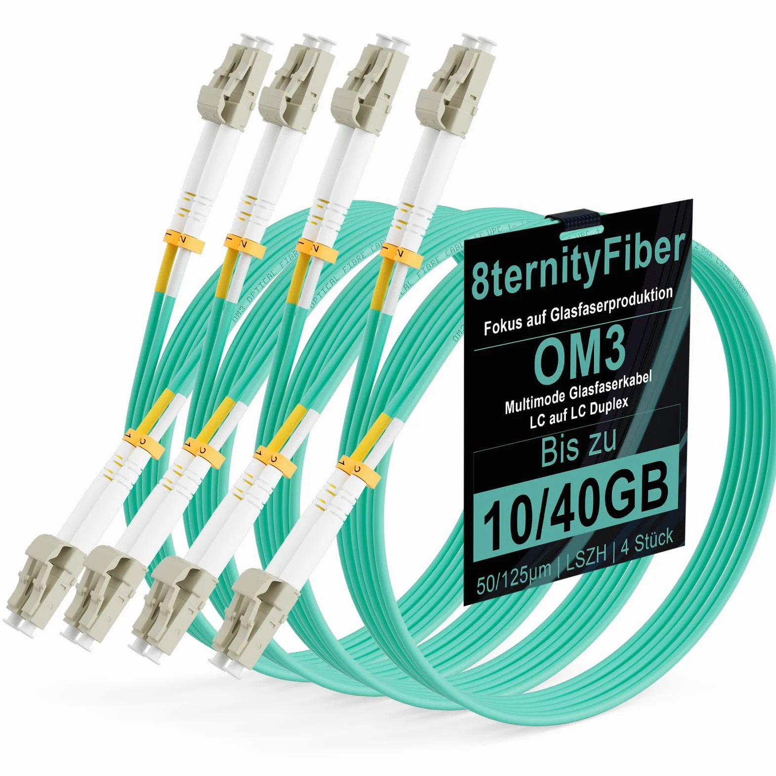 OM3 LC vers LC 1 m 10/40 Go Câble patch fibre optique multimode duplex 50/125 µm Options de longueur 0,2 m-50 m OD 2 mm LSZH Aqua-4 pièces
