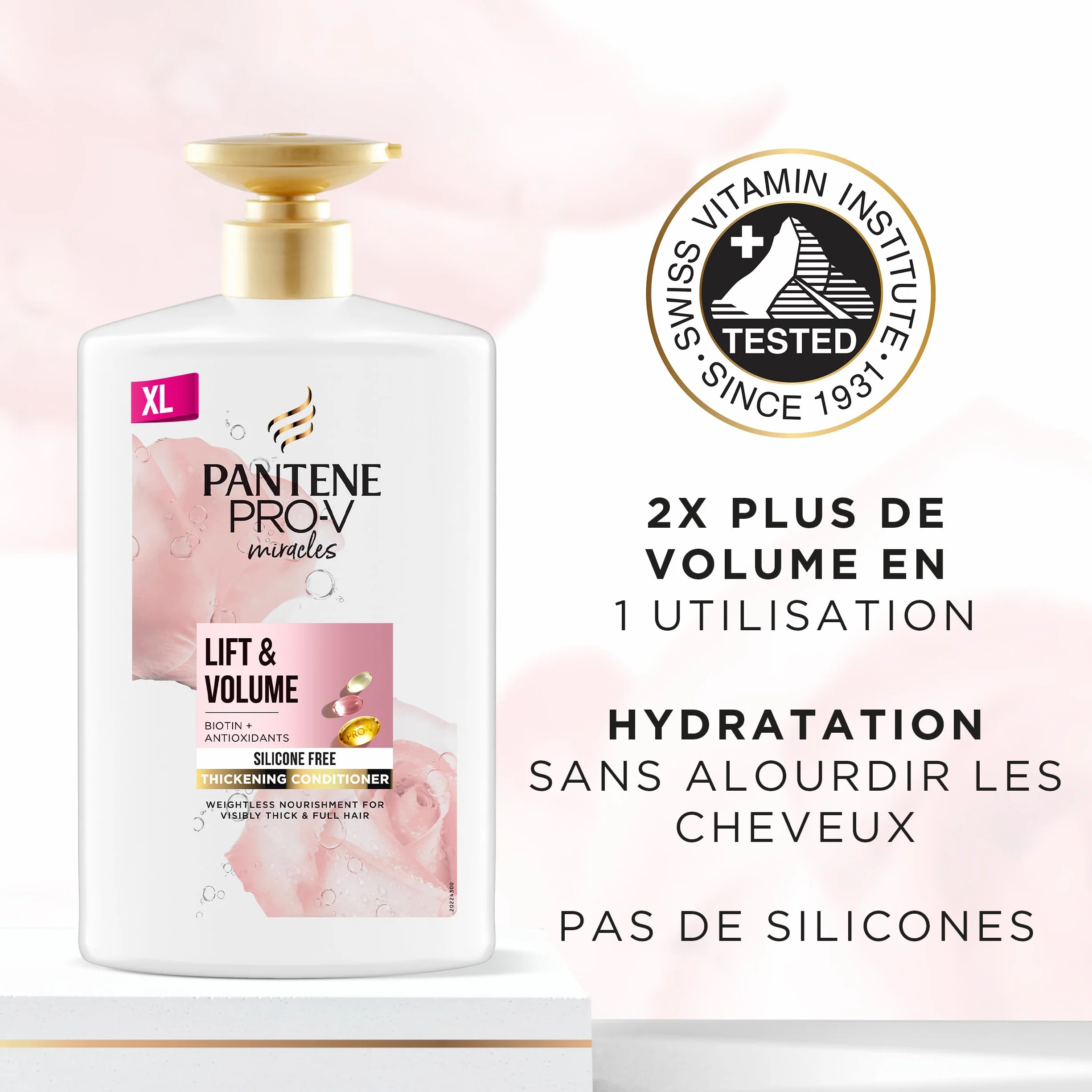Pantene Après-shampoing Épaississant Biotine Eau De Rose Lift Volume XL Pompe 1000 ml