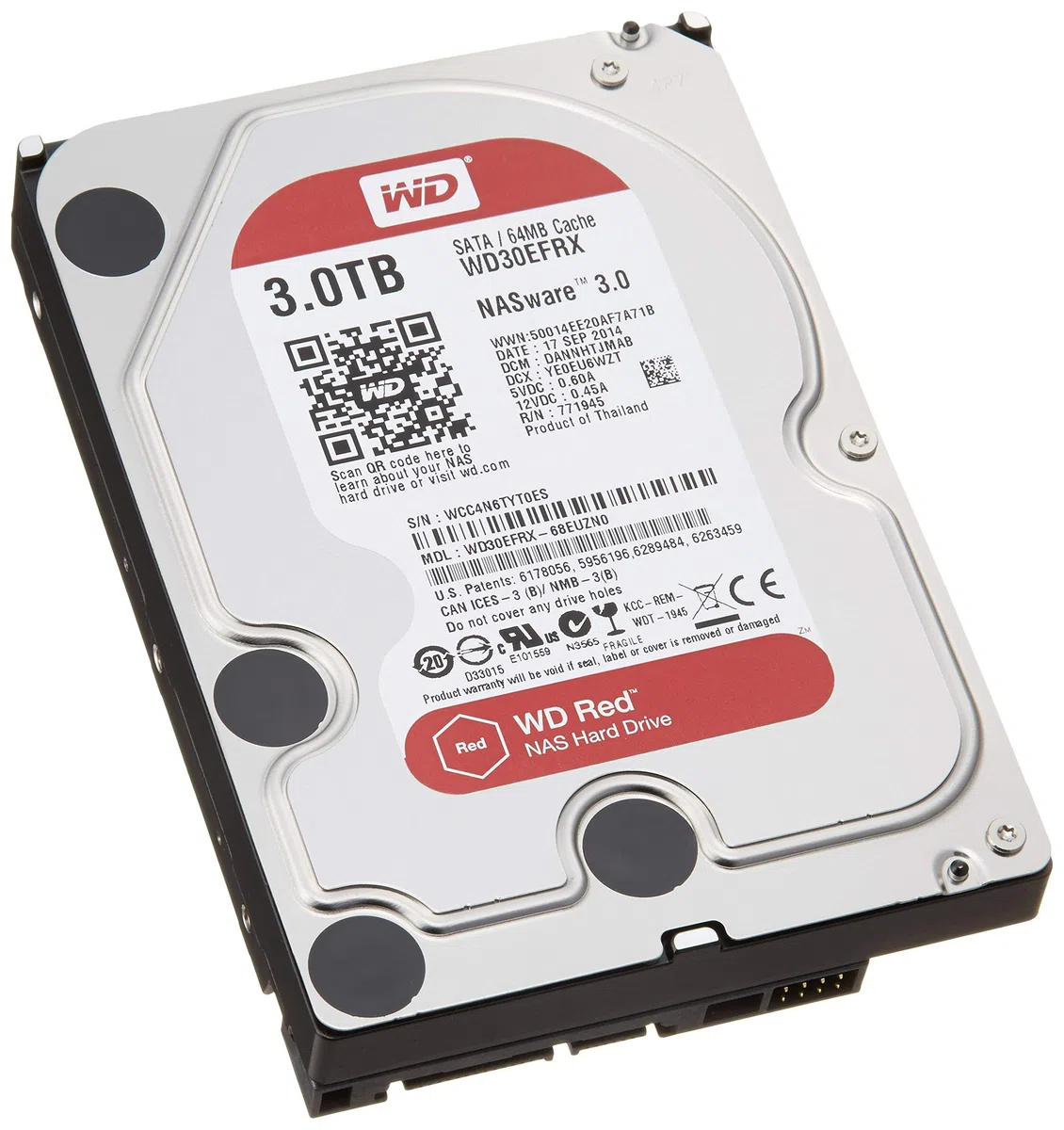 Western Digital Red 3 to SATA 6 Go/s Disque Dur (Serial ATA III, 3000 Go, 8,89 cm (3,5"), 0,6 W, 4,4 W, 4,4 W