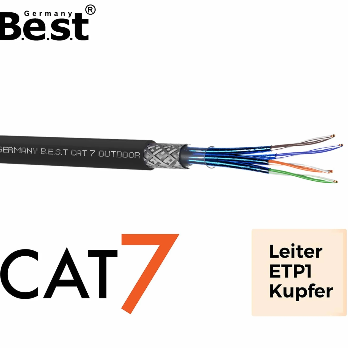 Germany B.e.s.t Simplex Câble de terre CAT 7 200 m Câble réseau LAN Câble Ethernet S/FTP 10 Gbit/s Cat. 7 en cuivre pur PoE+ LSZH