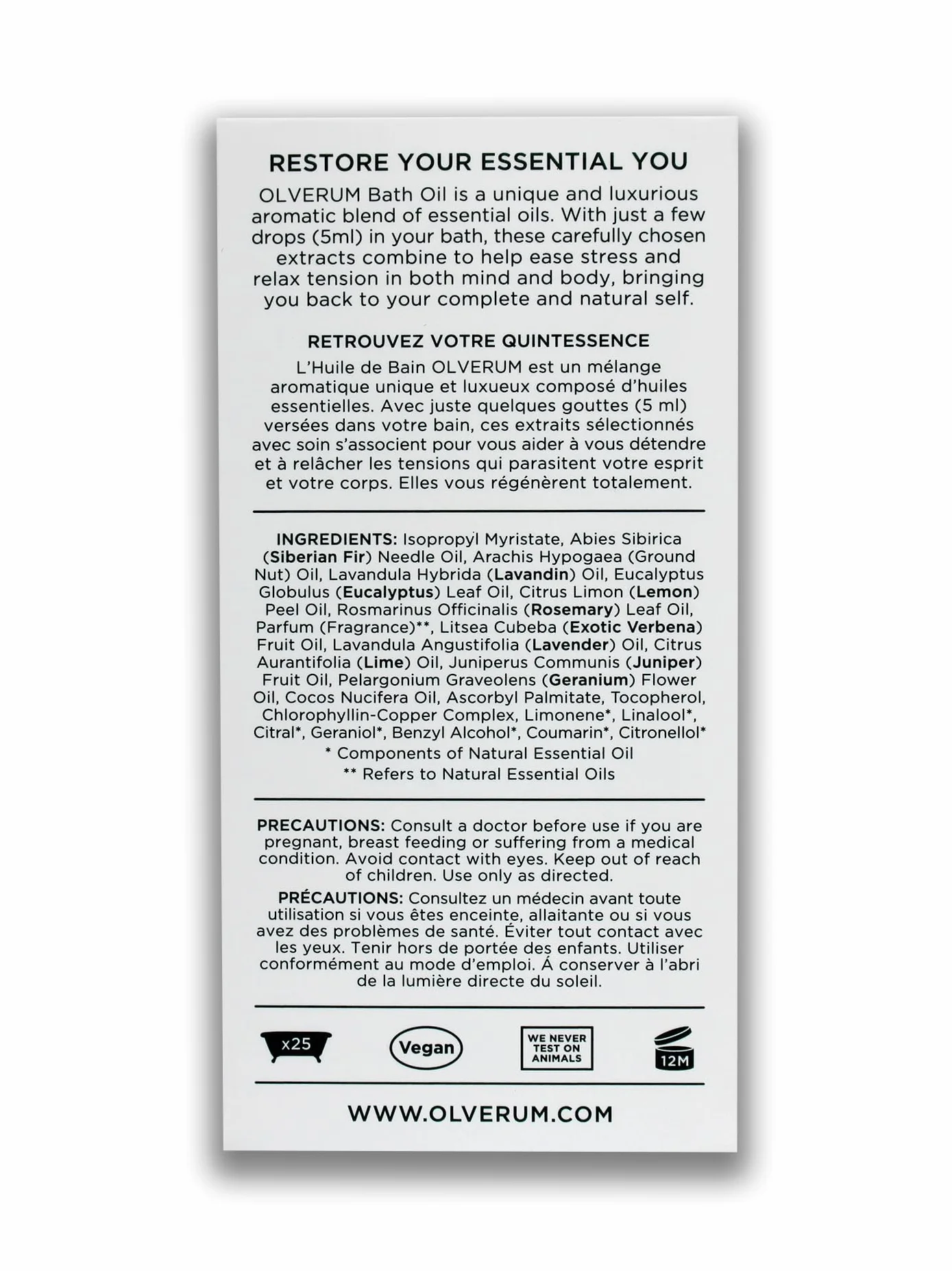 Olverum Huile de bain apaisante 125 ml - Mélange concentré d'huiles essentielles relaxantes