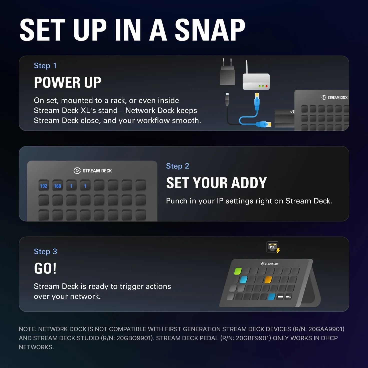 Elgato Station d'accueil réseau pour Stream Deck - Adaptateur Ethernet filaire, PoE ou USB, montage bureau/mur/support SDXL