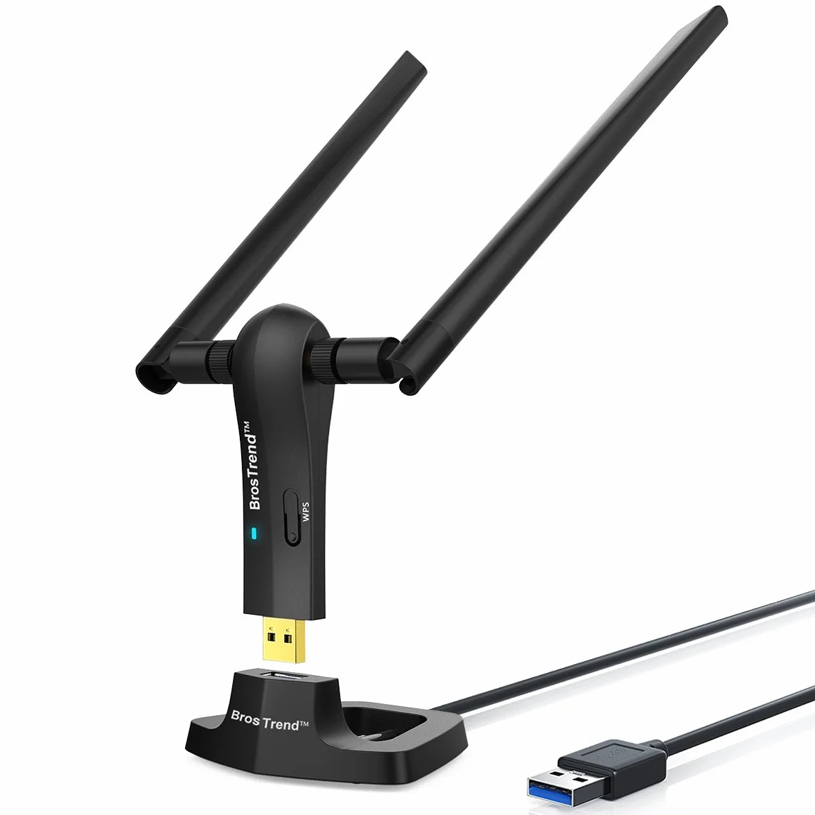 BrosTrend Clé WiFi AC1200 Adaptateur USB Dongle Réseau Longue Portée Bi-Bande 5GHz 867Mbps 2.4GHz 300Mbps 2 Antennes