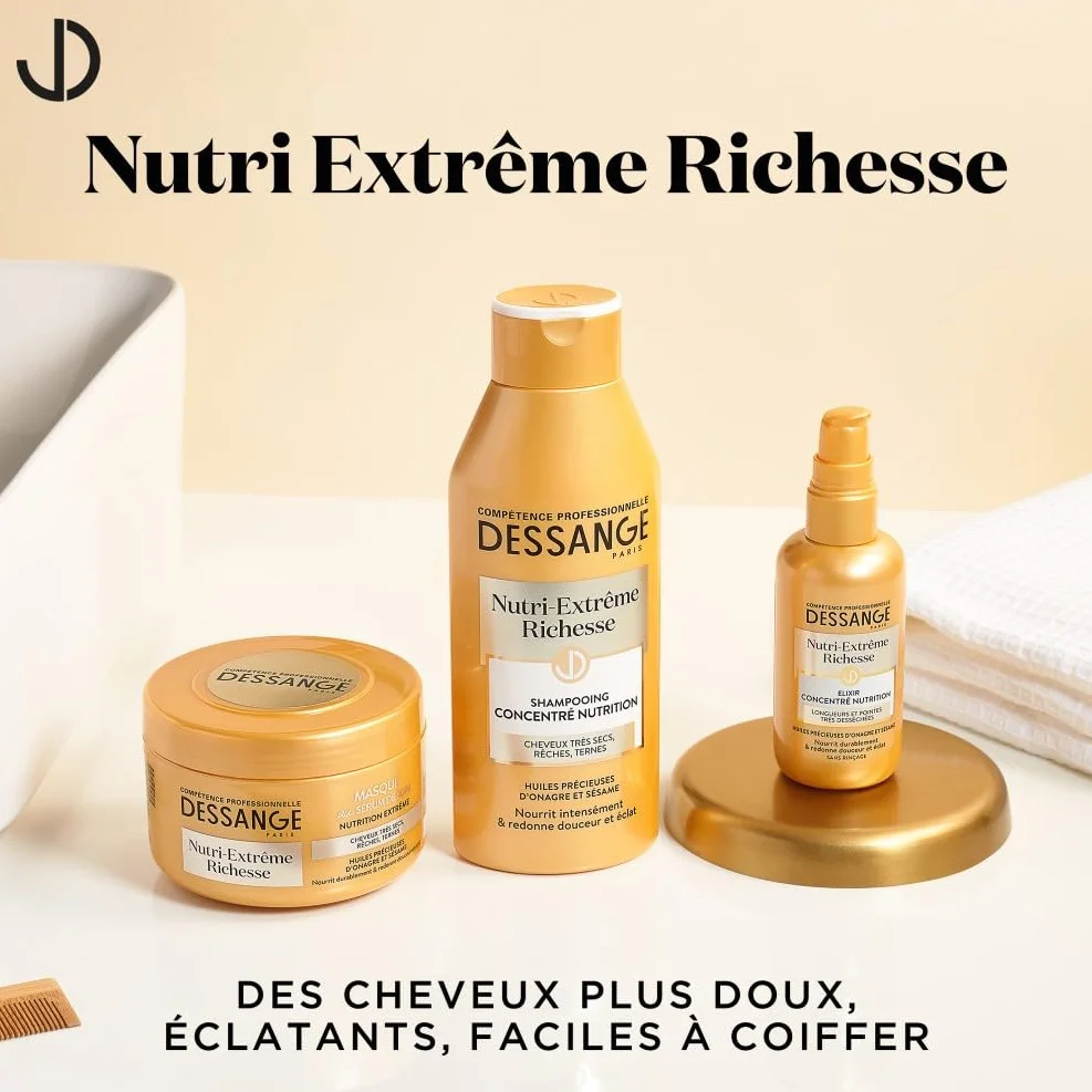 DESSANGE Coffret Nutri-Extrême Richesse Shampoing Nourrissant Masque Capillaire Elixir Concentré Nutrition Cheveux Très Secs