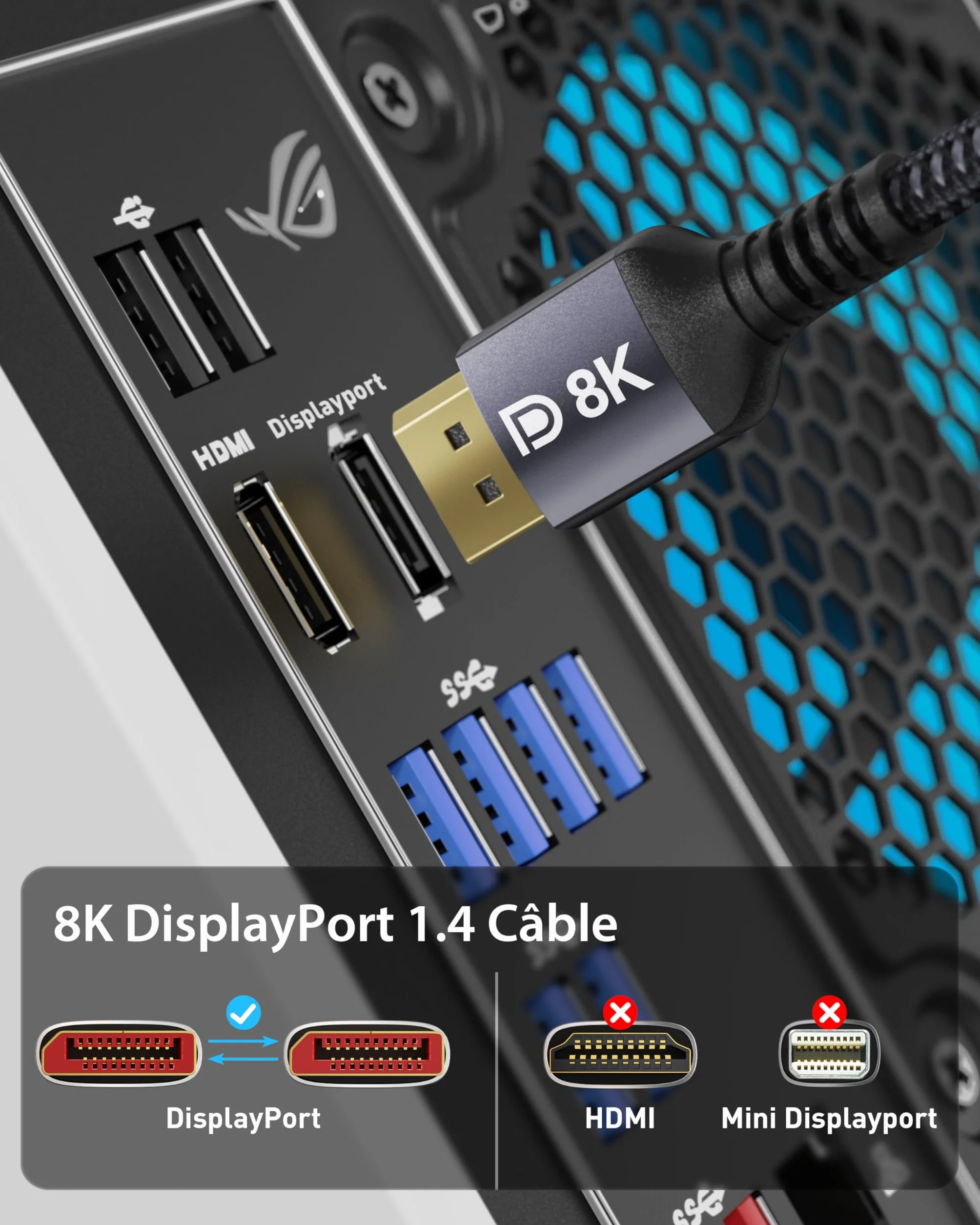 Câble DisplayPort 1.4 2M 8K HDR10 FreeSync G-Sync