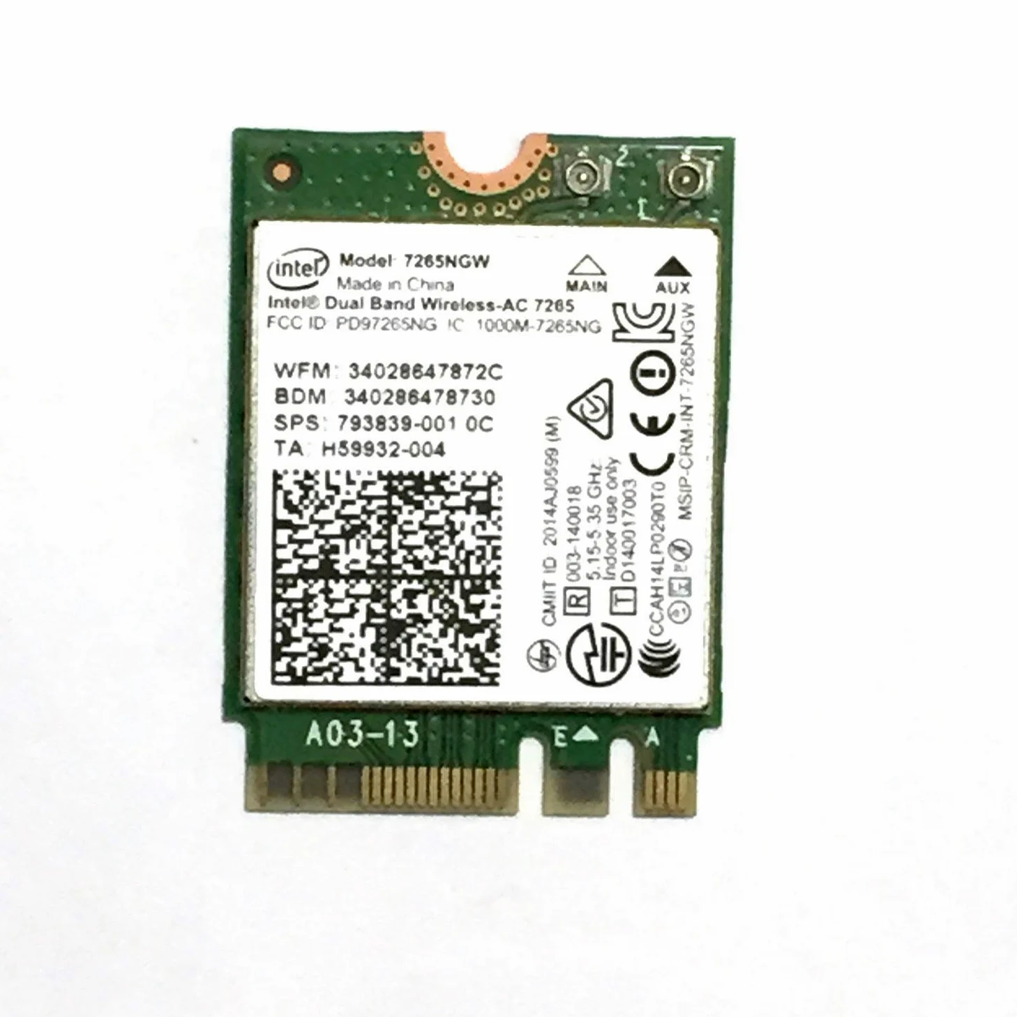 Intel Dual Band Wireless-AC 7265 Interne WLAN/Bluetooth 867 Mbit/s