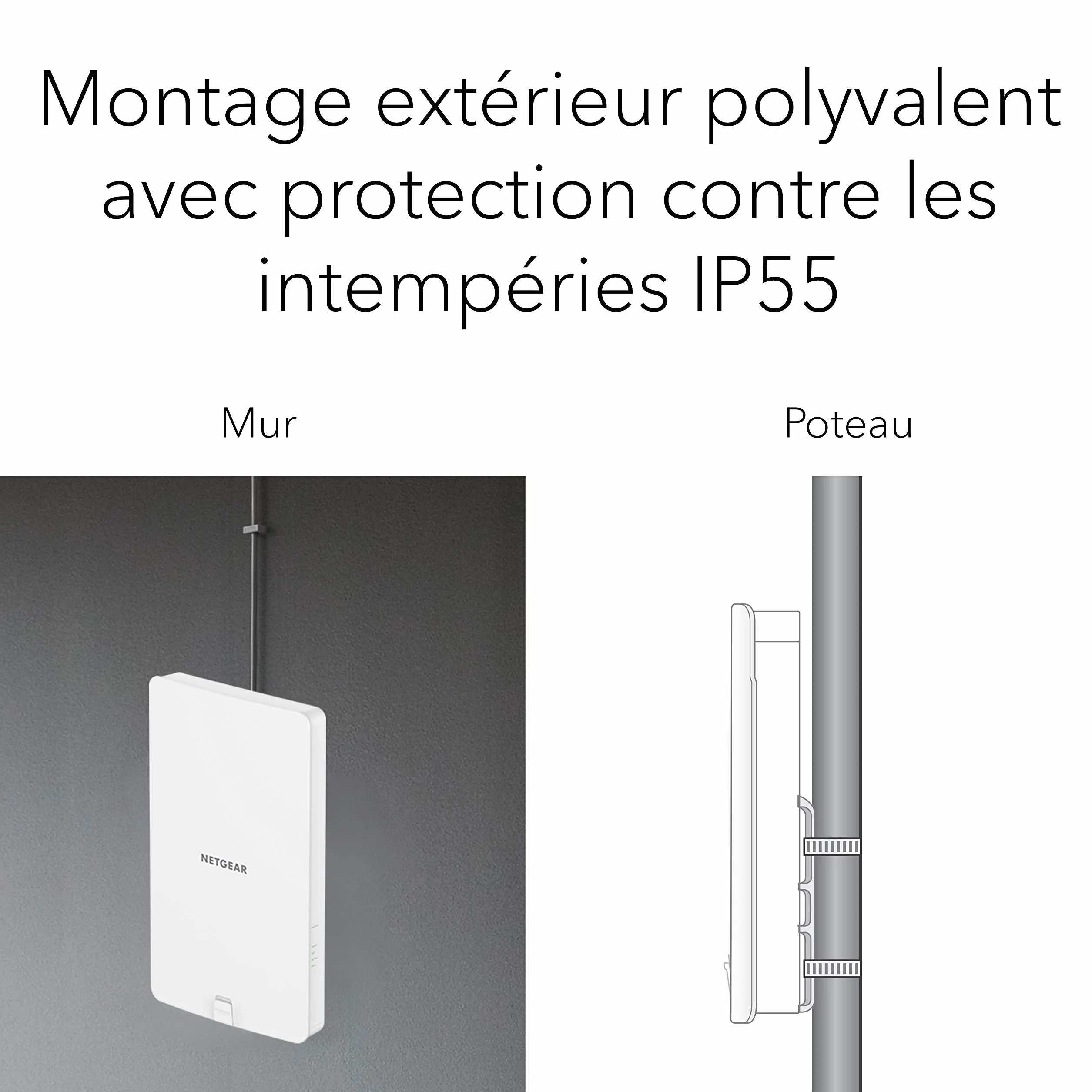 NETGEAR Repeteur WiFi Exterieur (WAX610Y) Point d'accès WiFi 6 Bi-Band AX1800, Jusqu'à 250 appareils, Ethernet 2.5G, IP55 Résistant aux Intempéries, Gestion à Distance Insight, Alimenté en PoE+