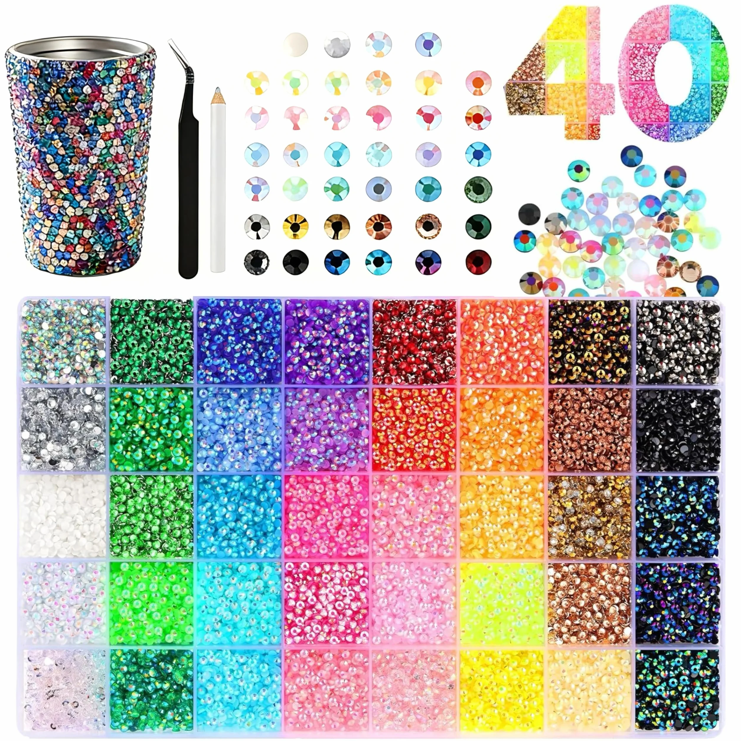 Strass 3mm 32000 Pcs Nail Art Diamants pour Ongles avec Pincette et Stylo