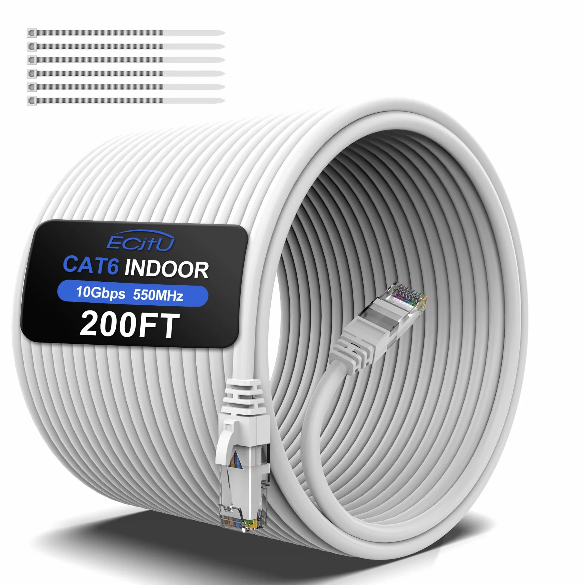 Câble Ethernet Cat6 de 60 m, câble de raccordement Cat6, câble réseau UTP, intérieur et extérieur, PoE, 24 AWG CCA, compatible avec PC, ordinateur portable, routeur, commutateur, serveur, avec 25